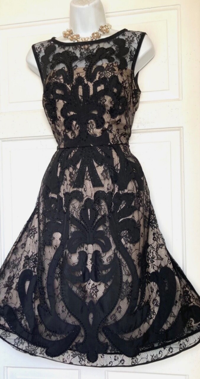 MONSOON BLACK GOTHIC BEADED EMBROIDERED PAISLEY PATTERN PARTY DRESS SIZE 12