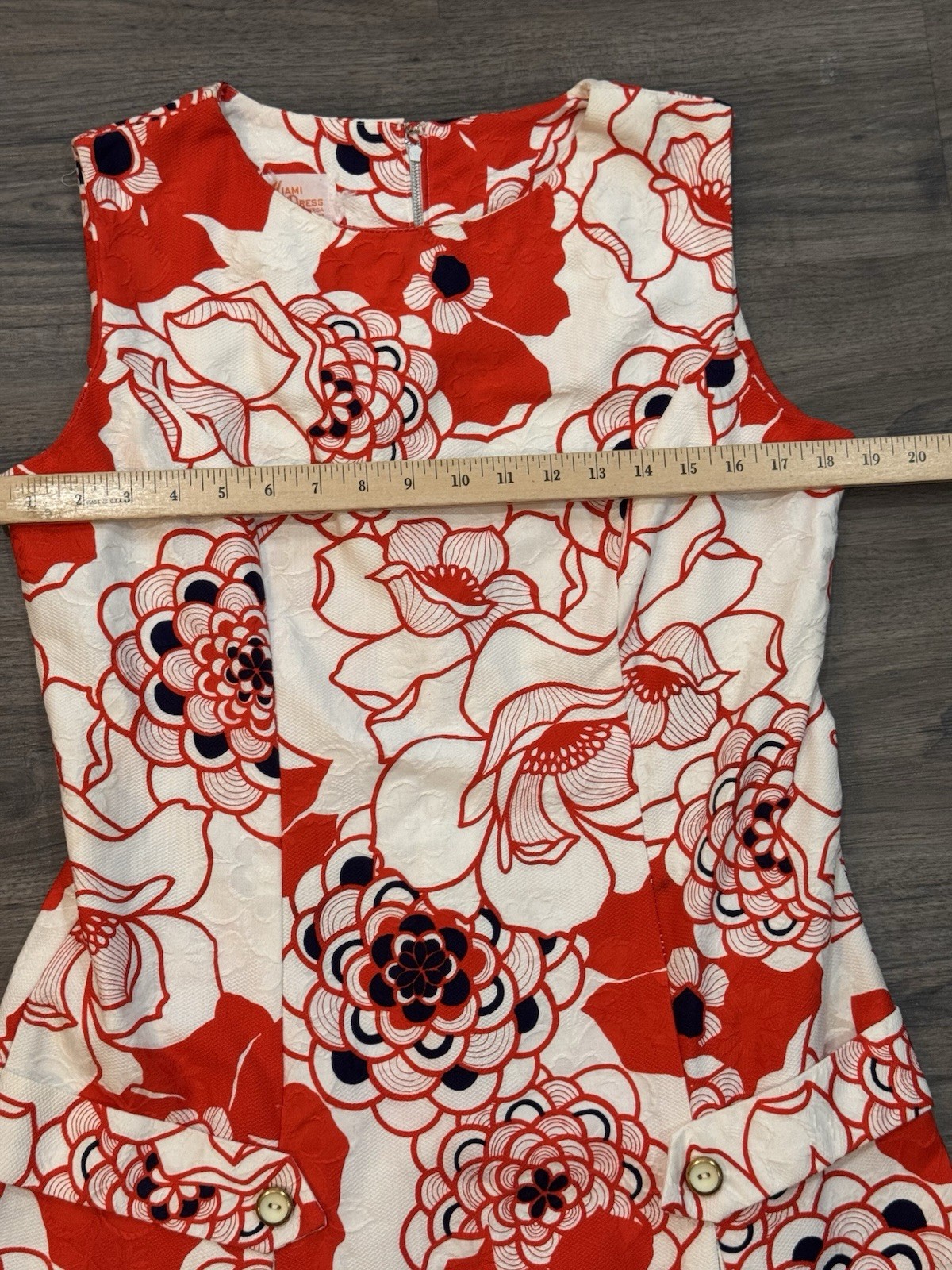 Vintage Miami Dress Shift M Red Floral Mod 60s Retro Mad Men USA