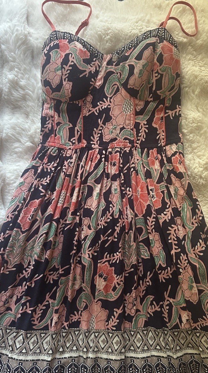 Band of Gypsies Floral Mini Dress Smocked Bustier Boho Festival Paisley Size XS