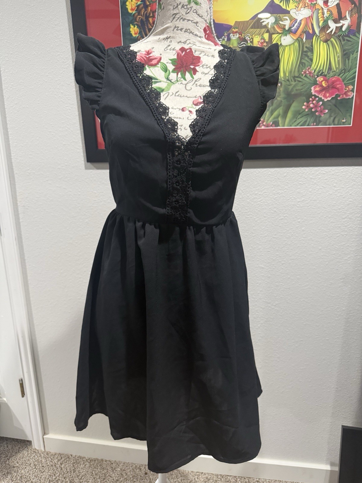 Mini Size S Open Back Tie Dress Black Sleeveless. 0075