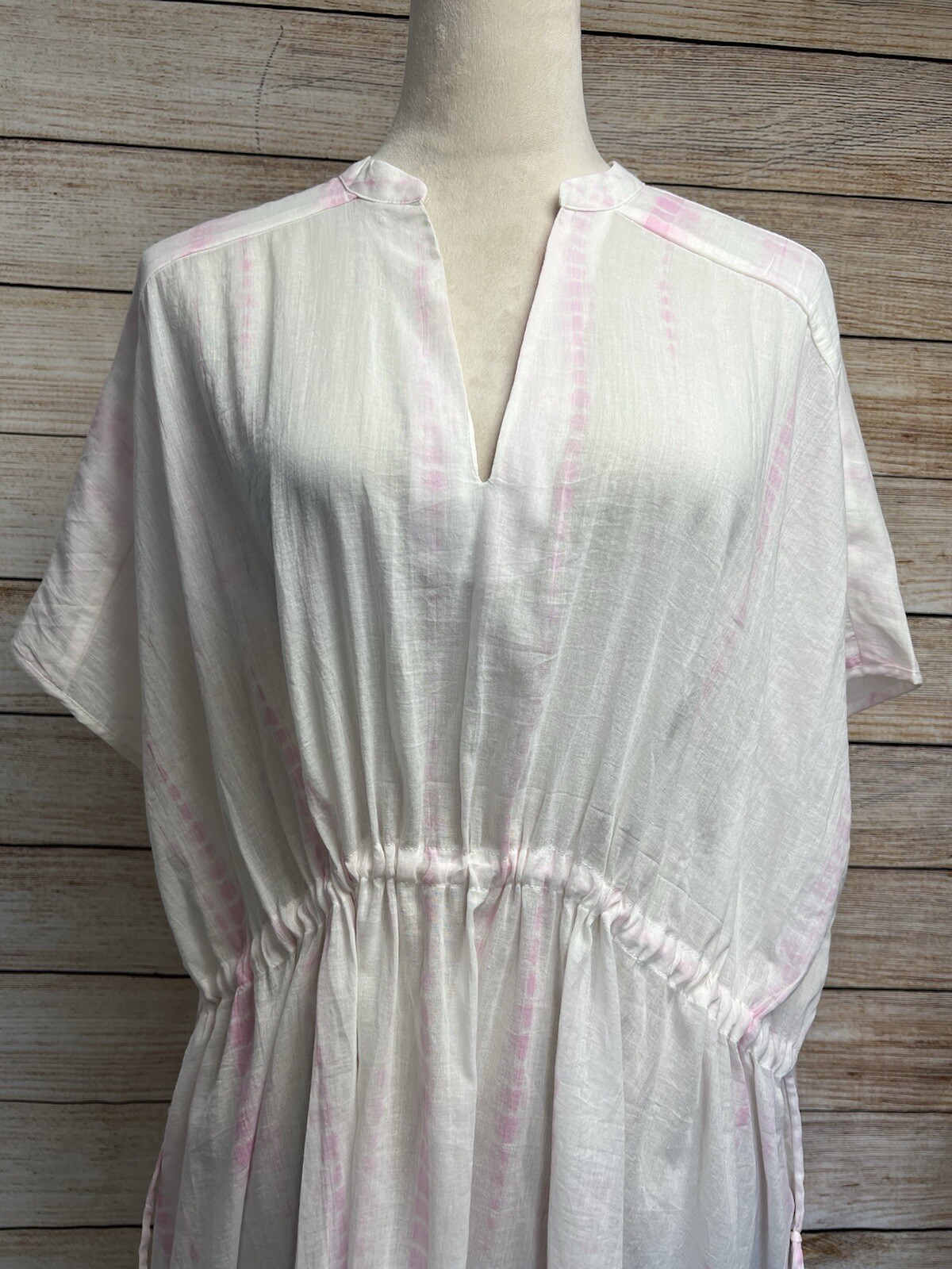 nwt All Saints ISME Cotton Tie-Dye Dress Sz M Pink Cover-Up Drawstring Waist