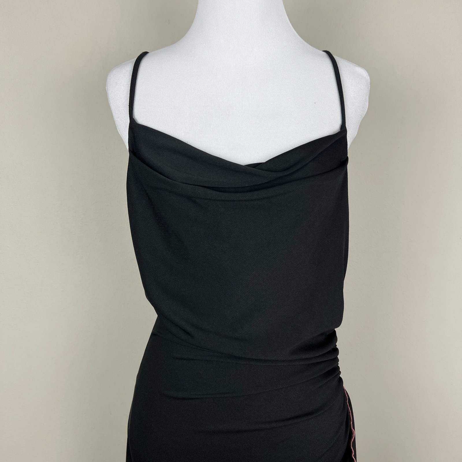 Vintage Y2K 90s City Triangles Dress Large Black Pink Ruched Draped Cowl Neck L
