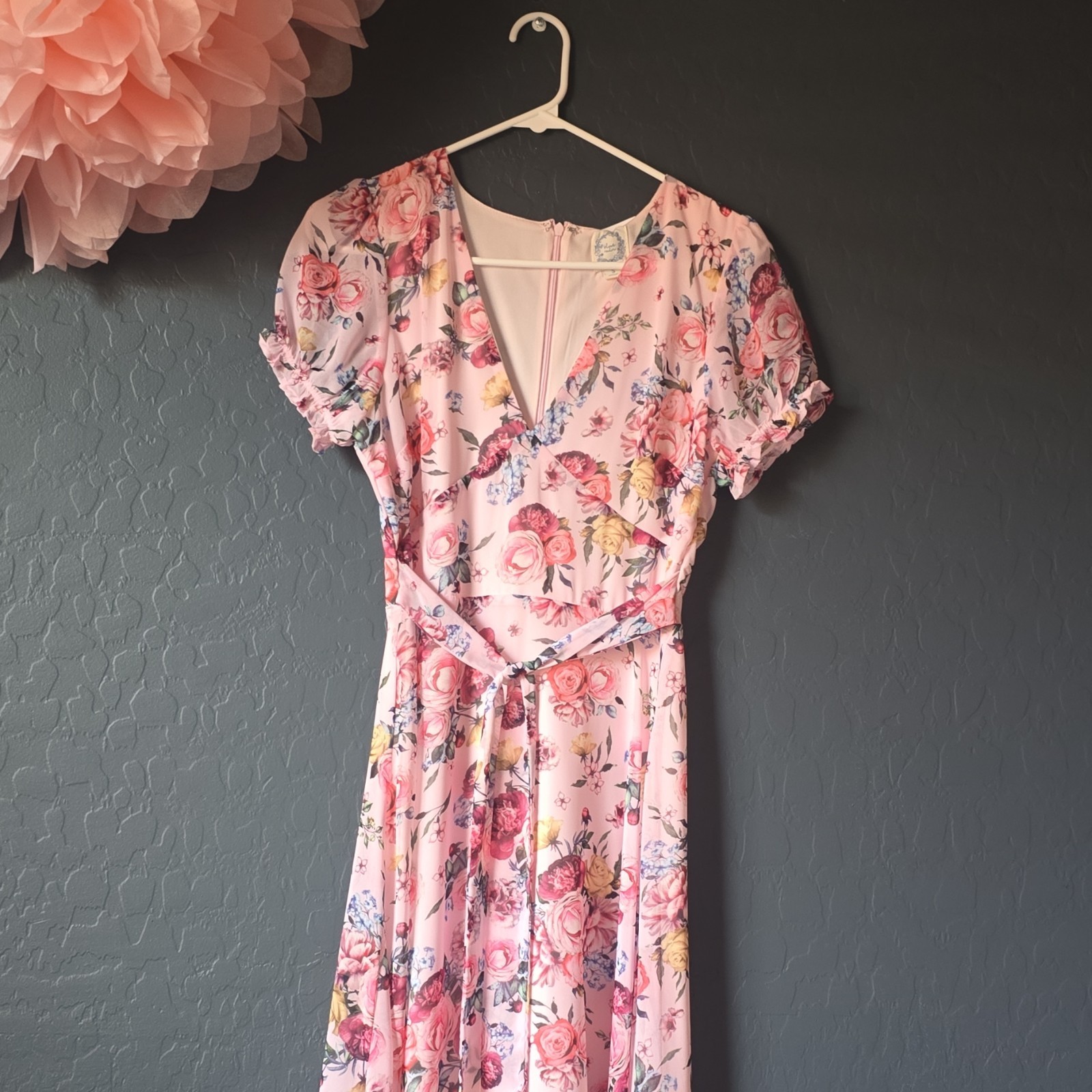 Blue Rain Women’s short Sleeve Long Floral Pink Dress Size S