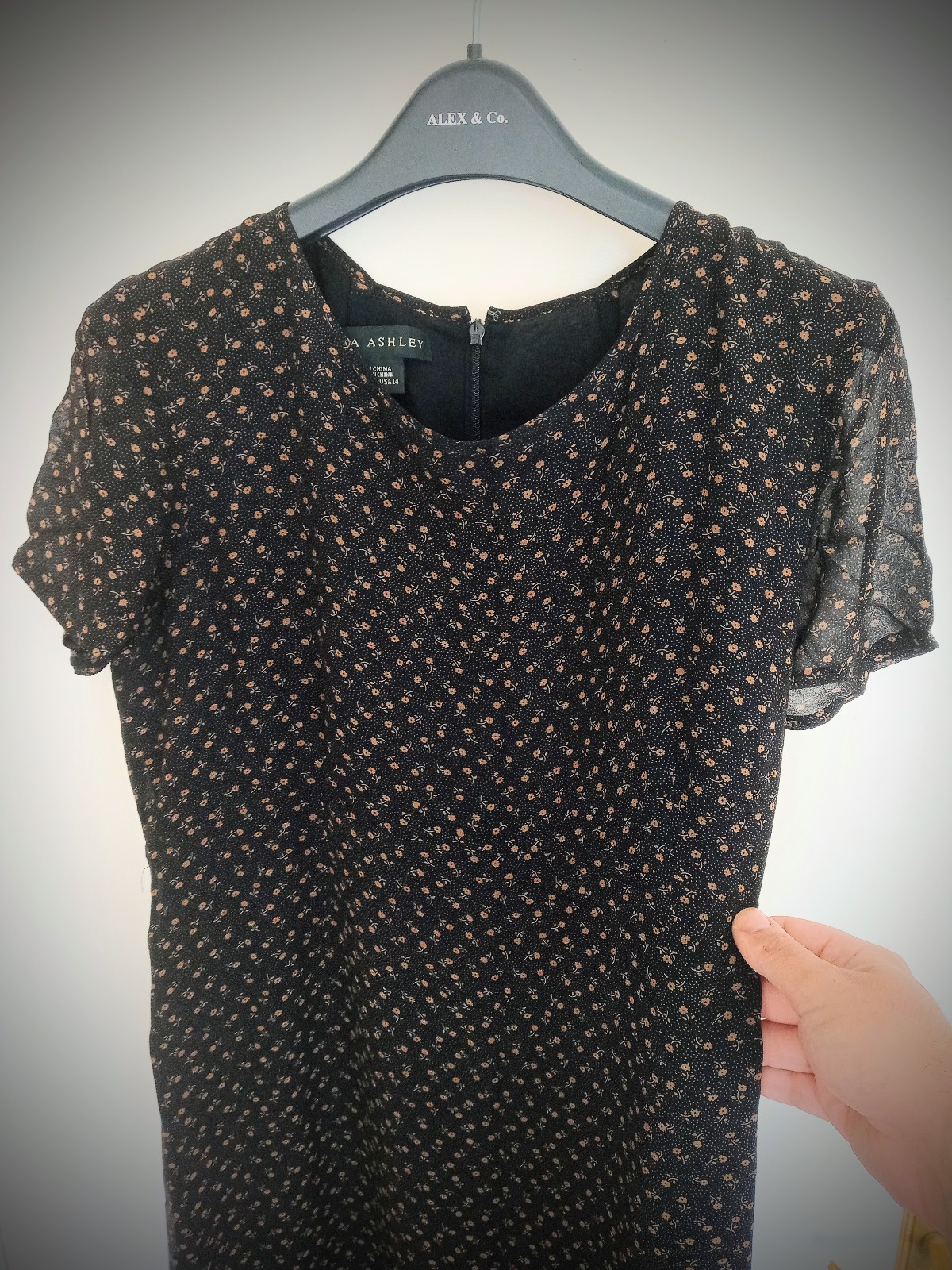 Vintage 80’s Laura Ashley Black Floral Midi Tea Dress – UK 18 EUR 44 USA 14 VGC
