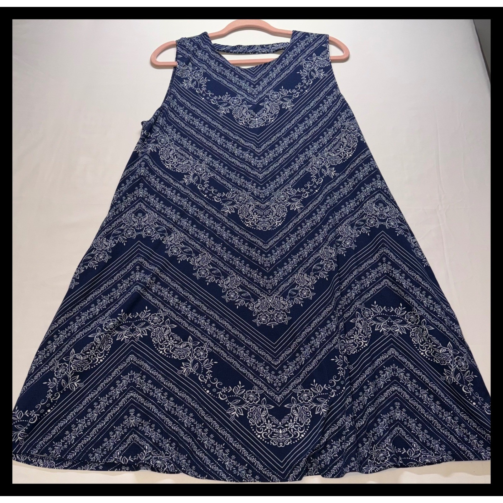Nine Britton Sleeveless Dress Womens 1X Blue Floral Paisley Pockets Casual