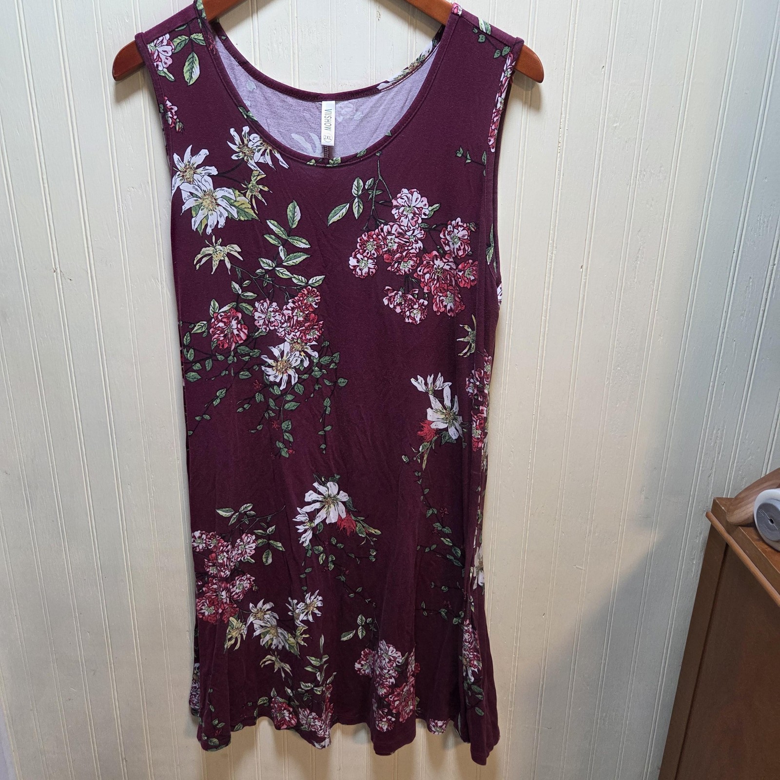 VIISHOW Dress Womens 2XL Purple Floral Sleeveless Scoop Neck Sundress Knee