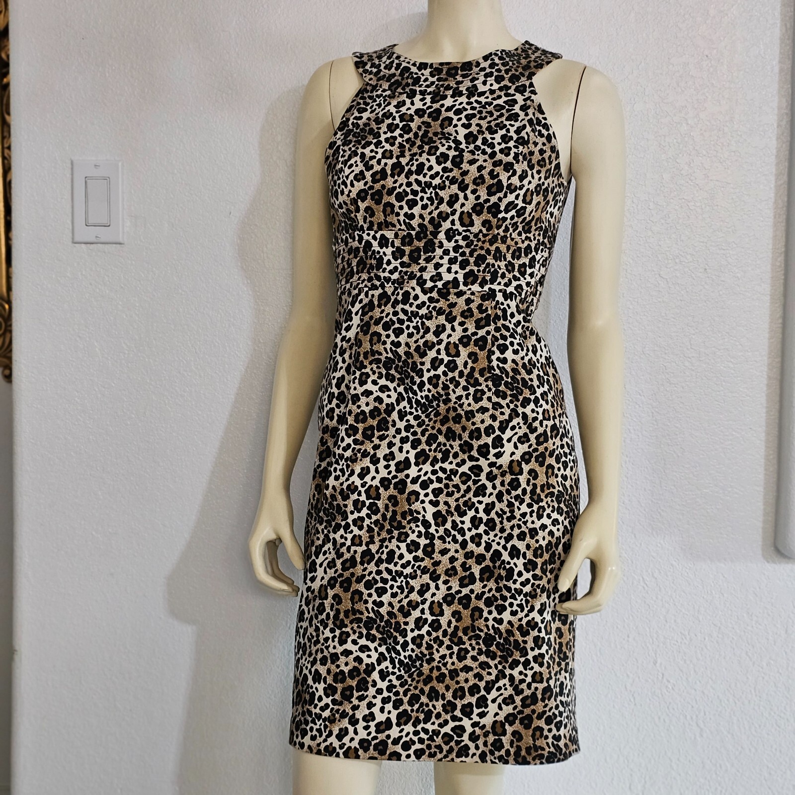 MUSE women dress size 4 black and brown leopard 97% cotton 3% spandex