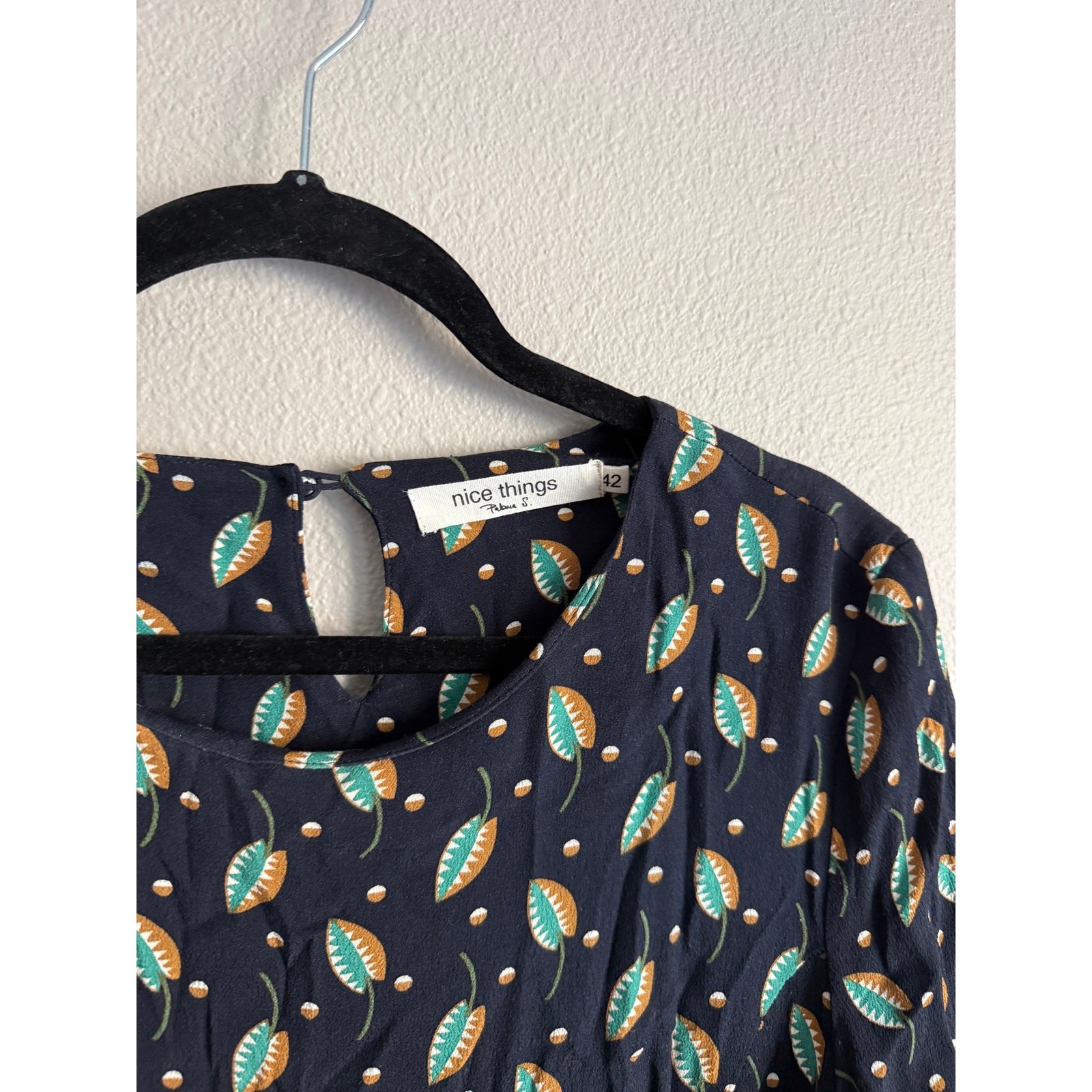 Nice Things Paloma S Sz 10 Tunic Mini Dress Navy Leaf Print Long Sleeve Sz 42