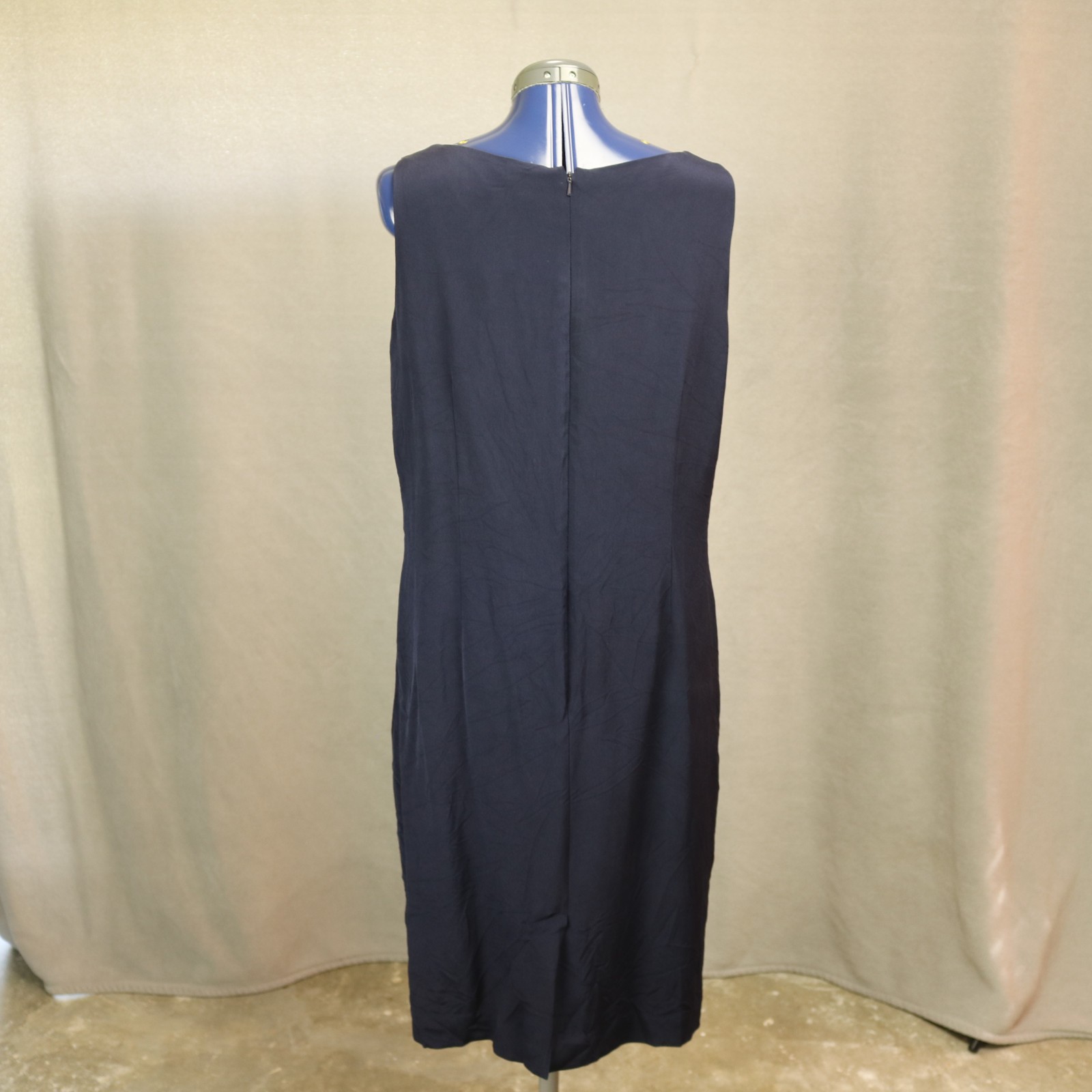 Amanda Smith 100% Silk Knee Length Sheath Dress Career Sleeveless Navy Blue 18