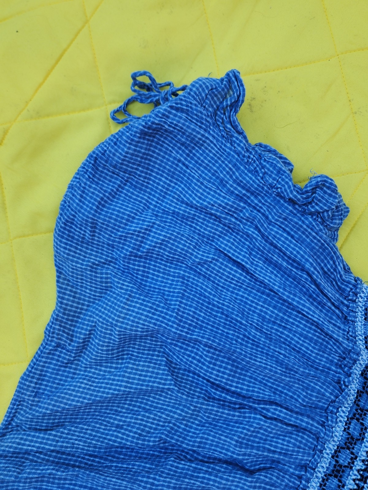 Max Studio Blue Gingham Strapless Smocked Ruffle Sundress Knee Length XS