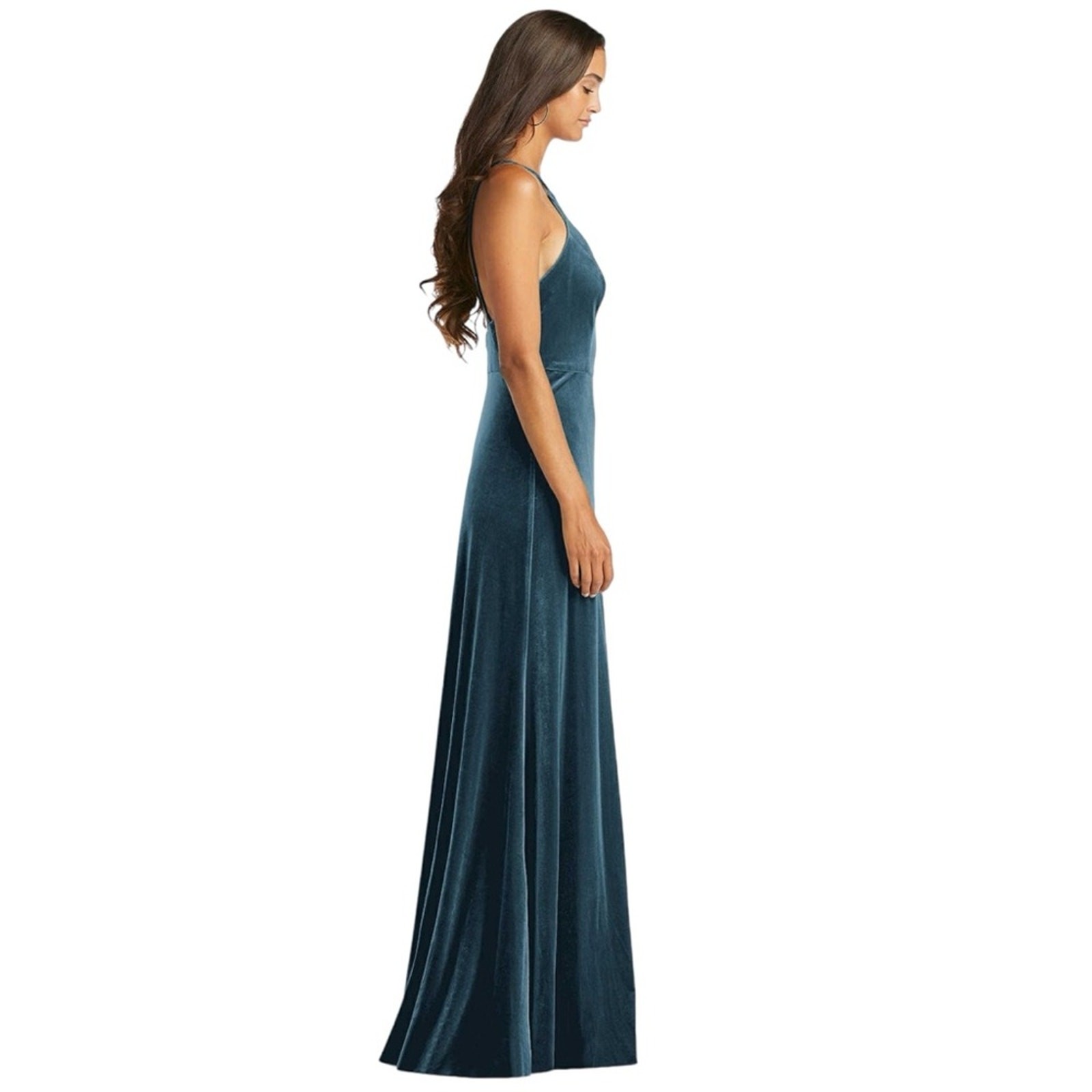 LOVELY Velvet Halter Maxi Gown with Slit in Dutch Blue Size 8
