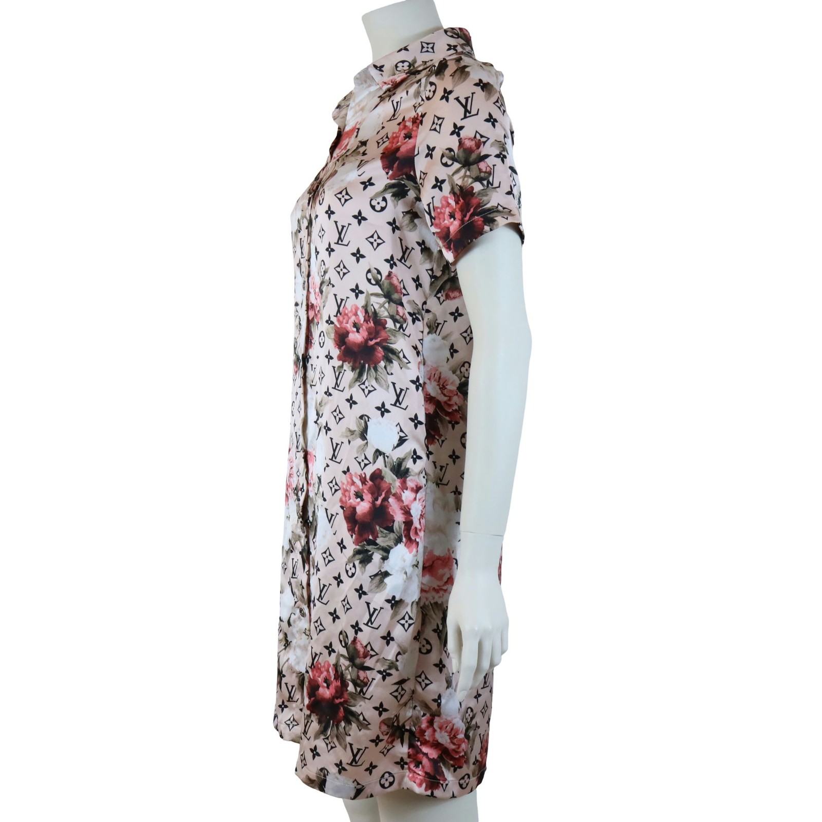 Louis Vuitton Pink Floral Monogram Shift Shirt Dress Button Up Women’s 42 US 10