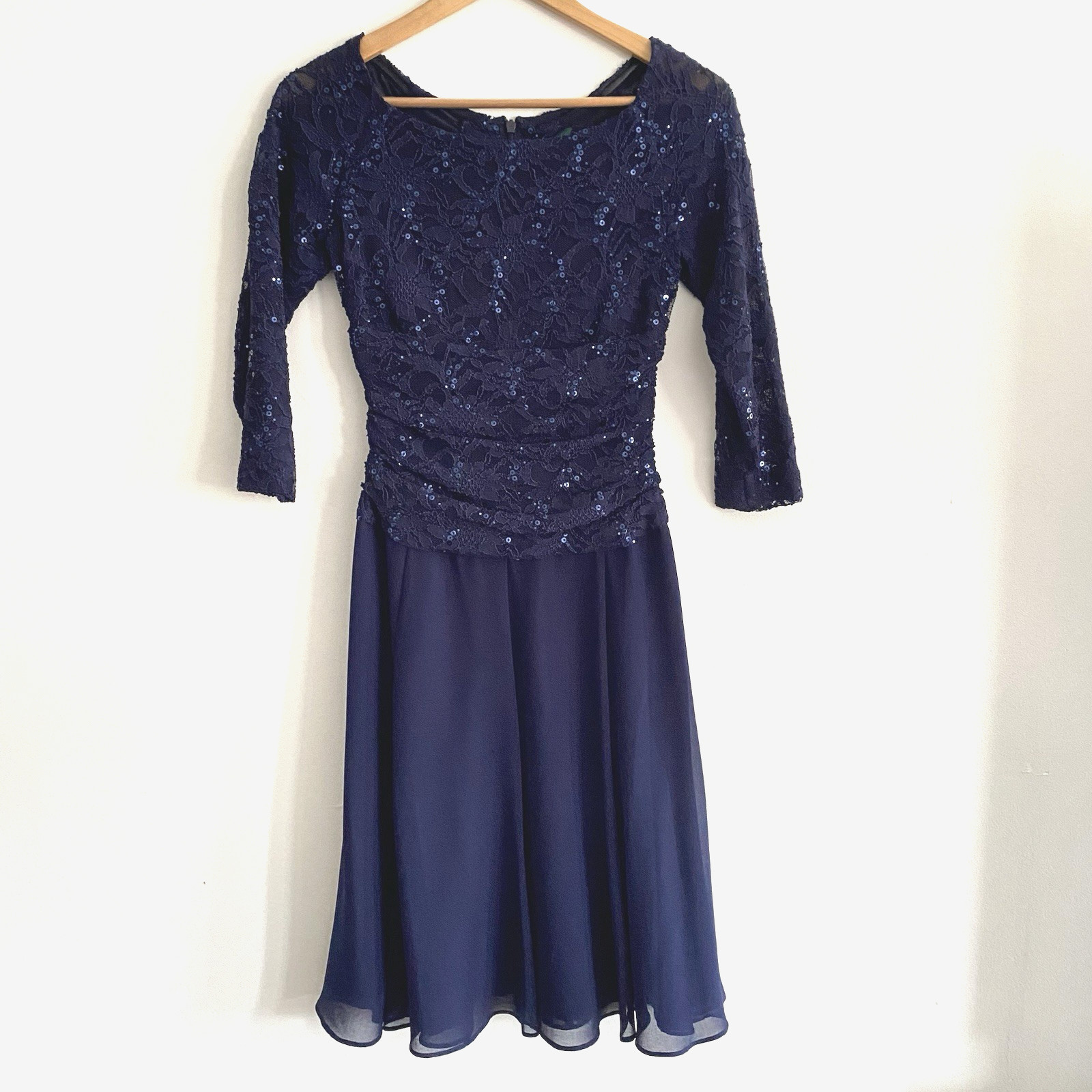 Lauren Ralph Lauren Womens 6 Navy Lace Sequin Midi Dress Wedding