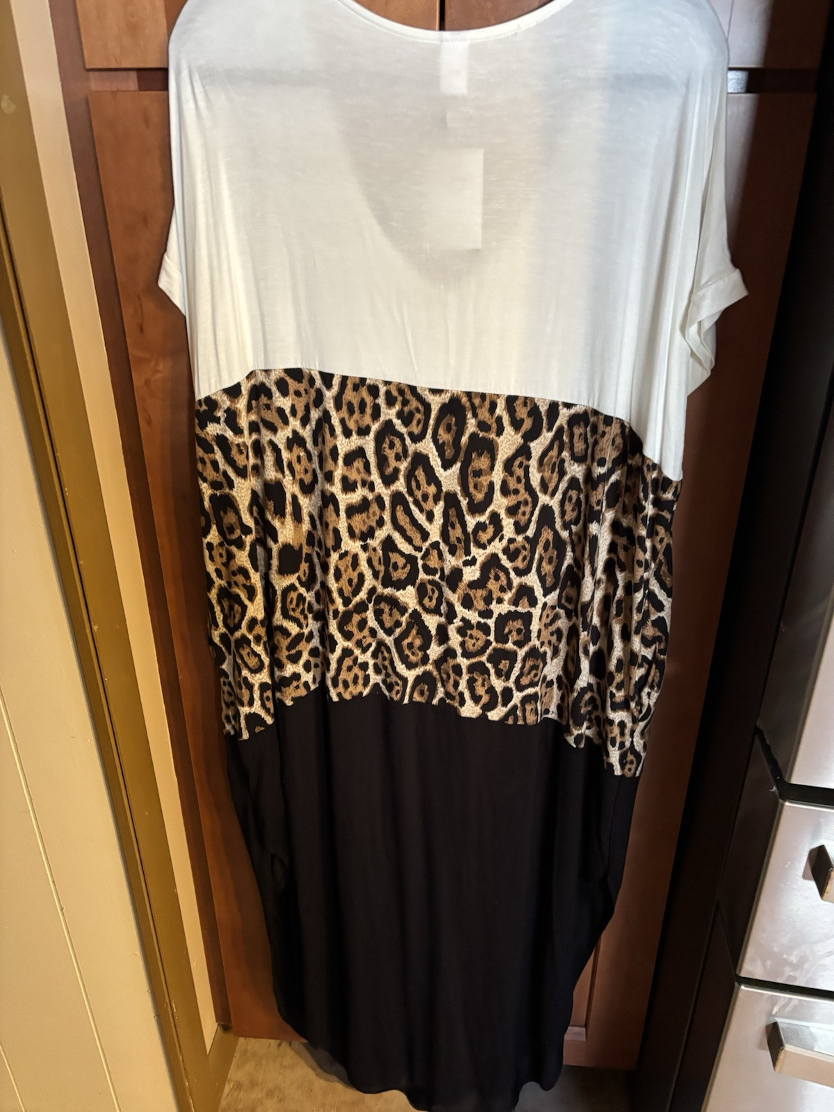 CY Fashions Black White Color Block Summer Leopard Maxi Dress Pockets