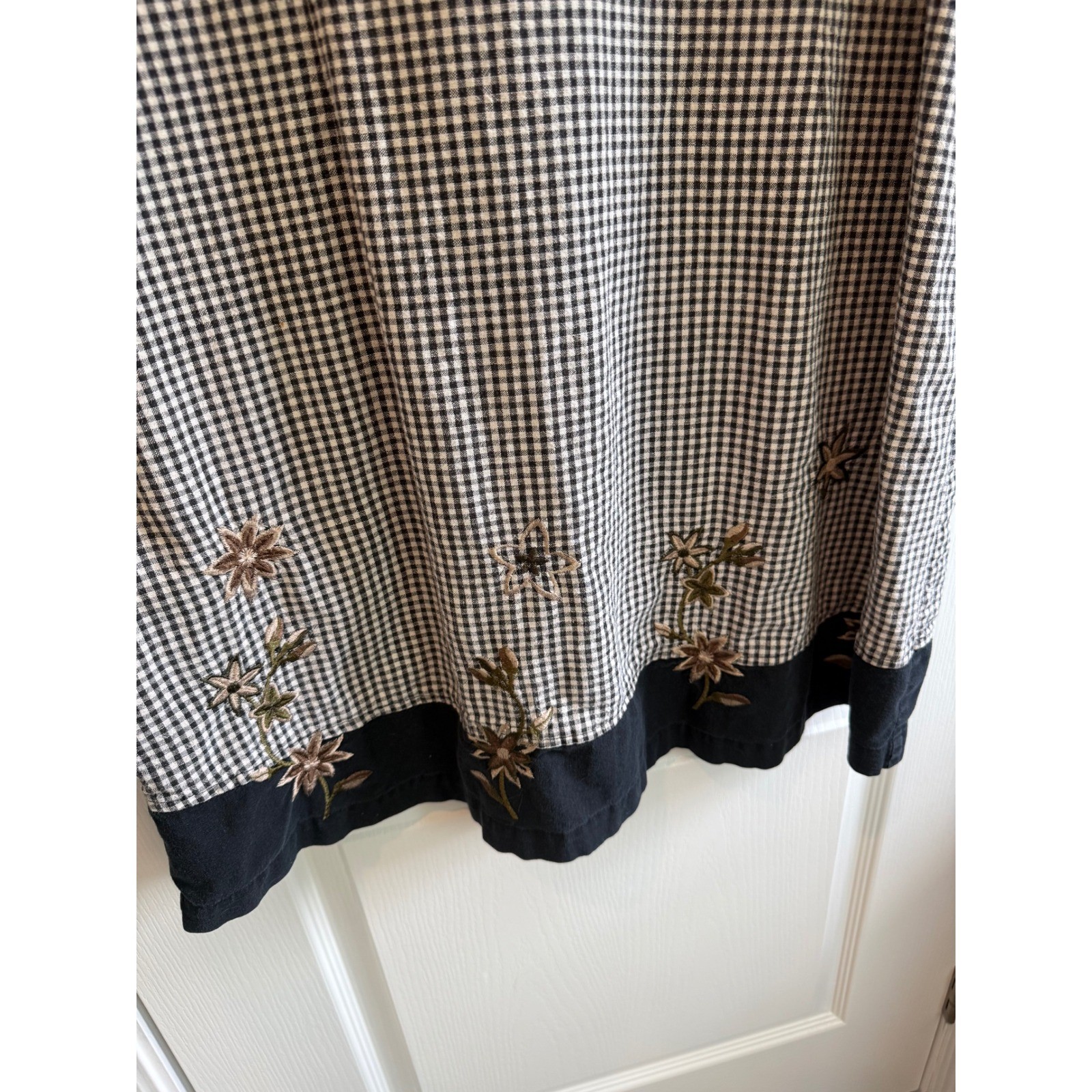 Vintage Gingham Linen Cotton Embroidered Cottagecore Jumper Dress 1X Shabby chic