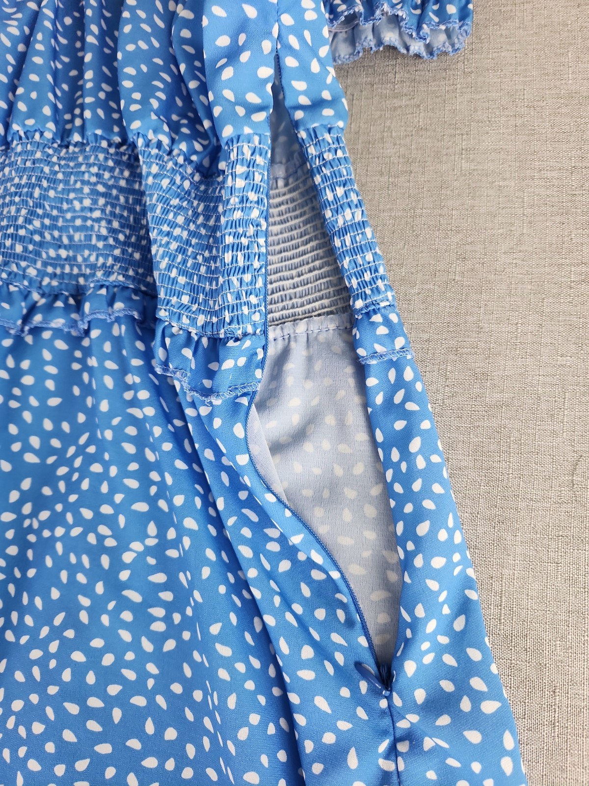 Milkmaid Style Blue Floral Smocked Mini Dress Ruffle Cap Sleeve Medium Flirty
