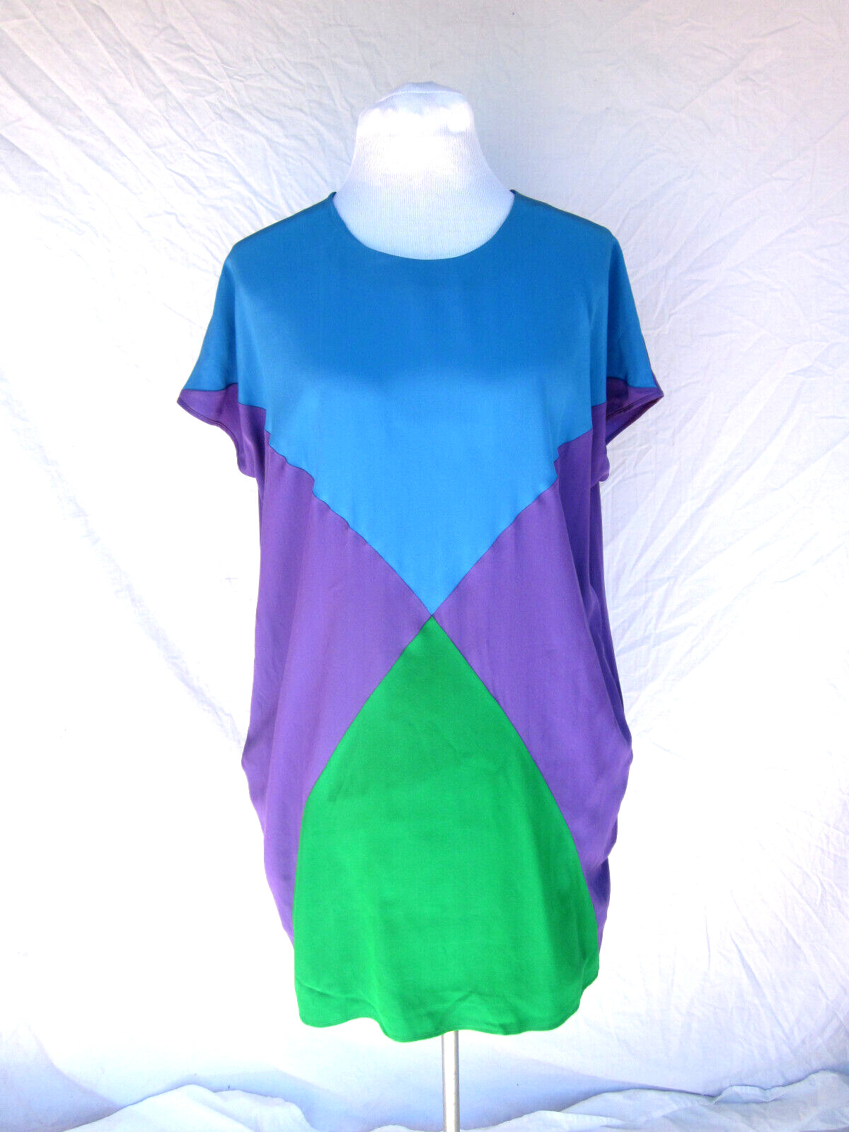 Tomas Maier Bottega Veneta silk crepe color block sheath Italy 46” b Pockets!