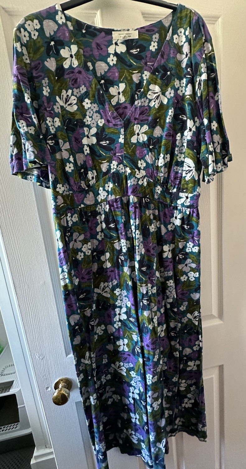 Seasalt Cornwall Size 18 Cotton Dress In Purple Floral Pattern Perfect Condition