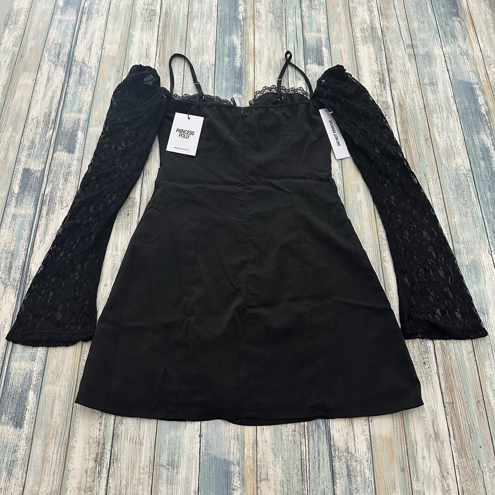 Princess Polly Ashwood Lace Sleeve Mini Dress Women’s SIZE 4 Black NEW