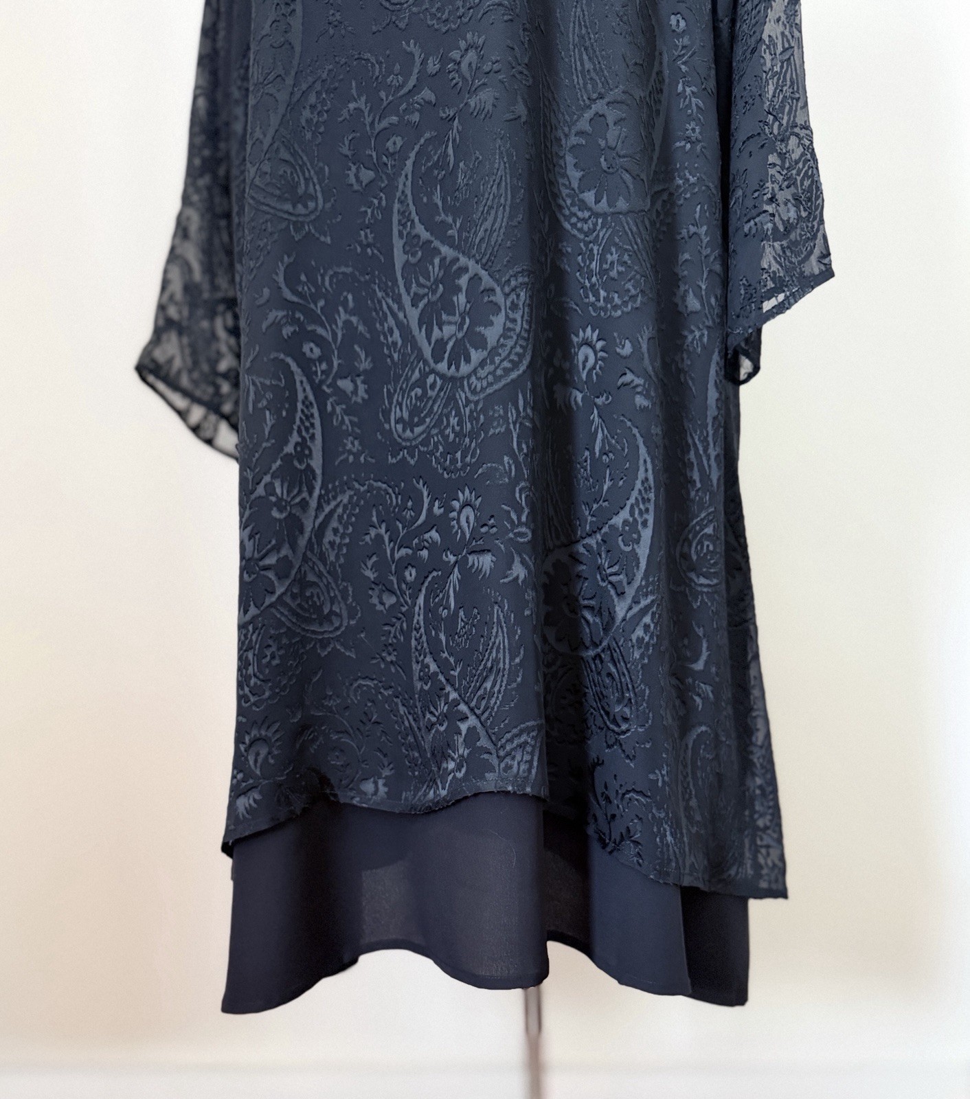 Eskandar Black Silk Blend Devore A-Line Dress Size 2 Layered