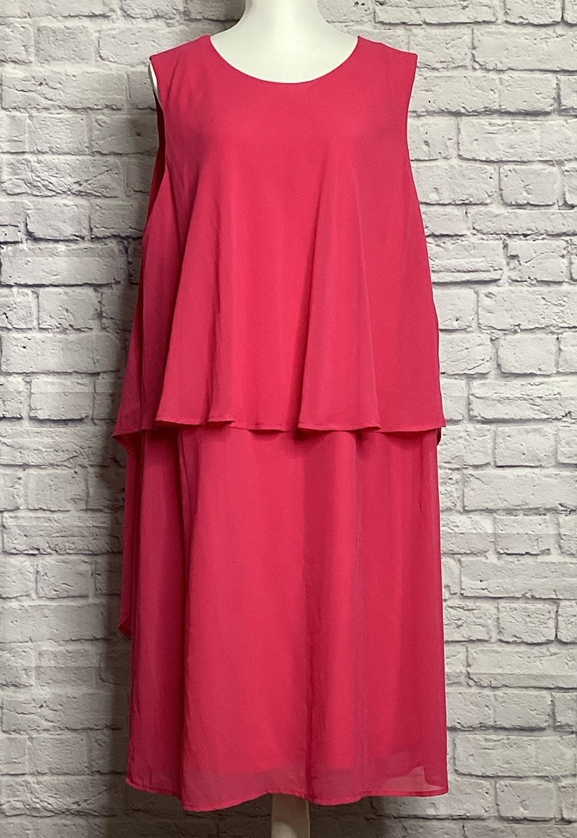 Jessica London Women’s Size 22W Vibrant Pink Overlay Dress Scoopneck Sleeveless