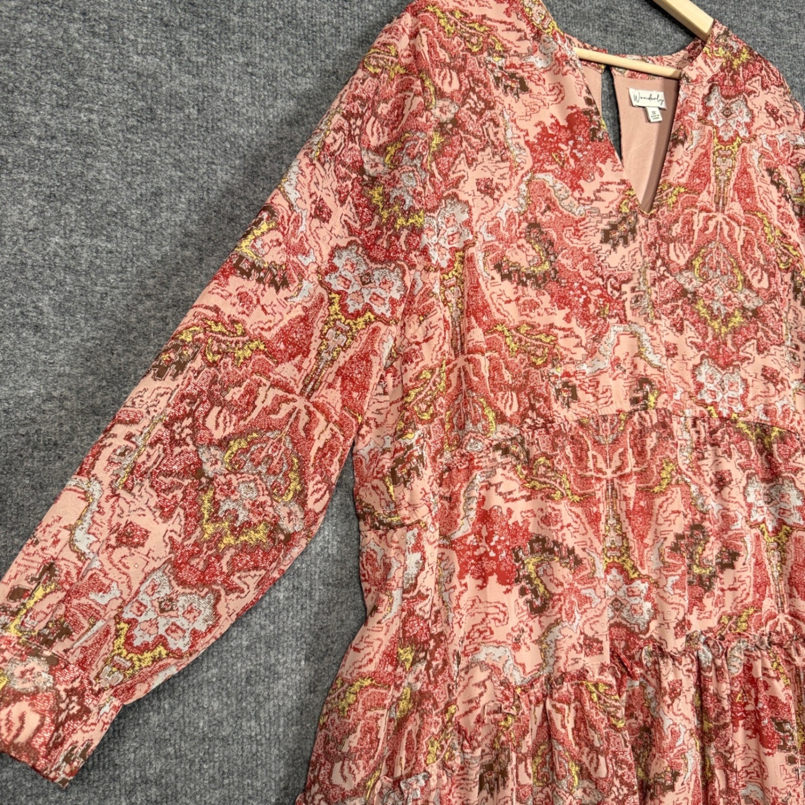 Wonderly Plus Size 3X Maxi Dress Pink Abstract Print Shift Tiered Boho Wedding