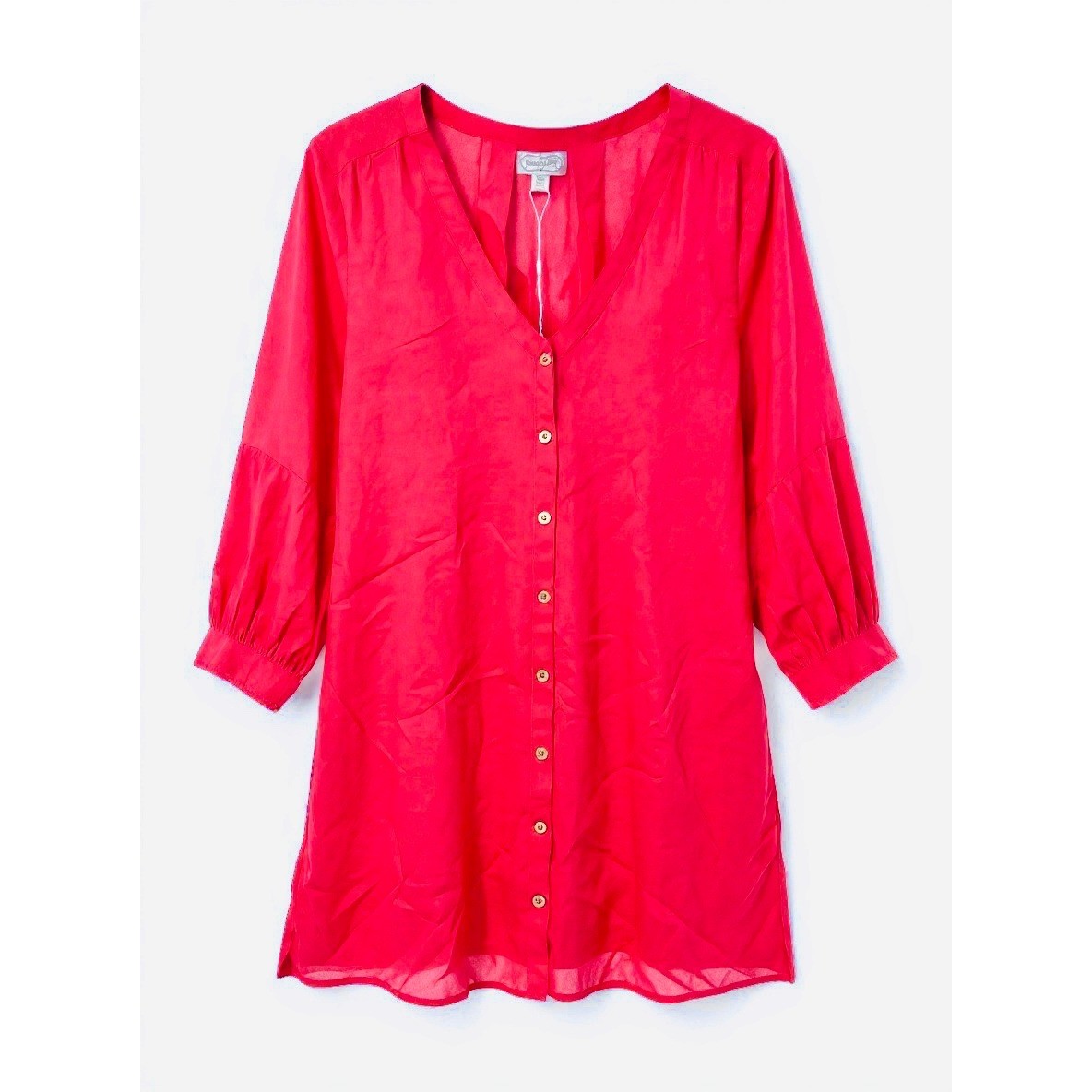 NEW Mud Pie Vienna Swim Cover Up Coral One Size V Neck Button Front