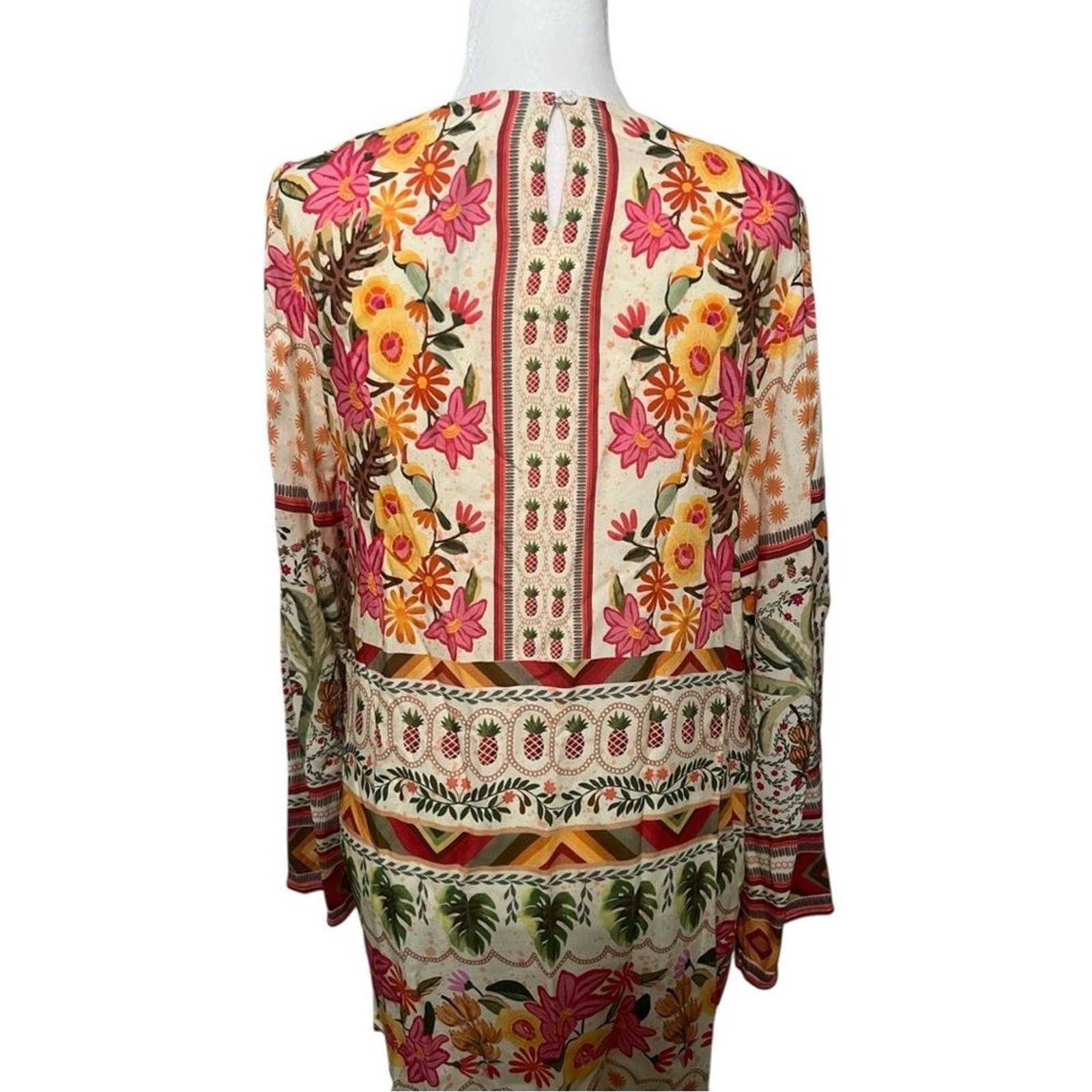 NWT Celina Moon Floral Boho Tunic Dress Bell Sleeve Pockets Large Resort