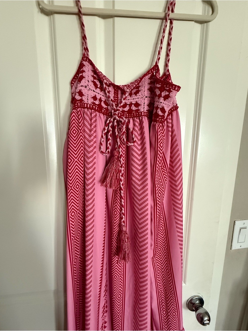 Pink Boho Maxi Dress | Tassel Tie | Women’s Medium
