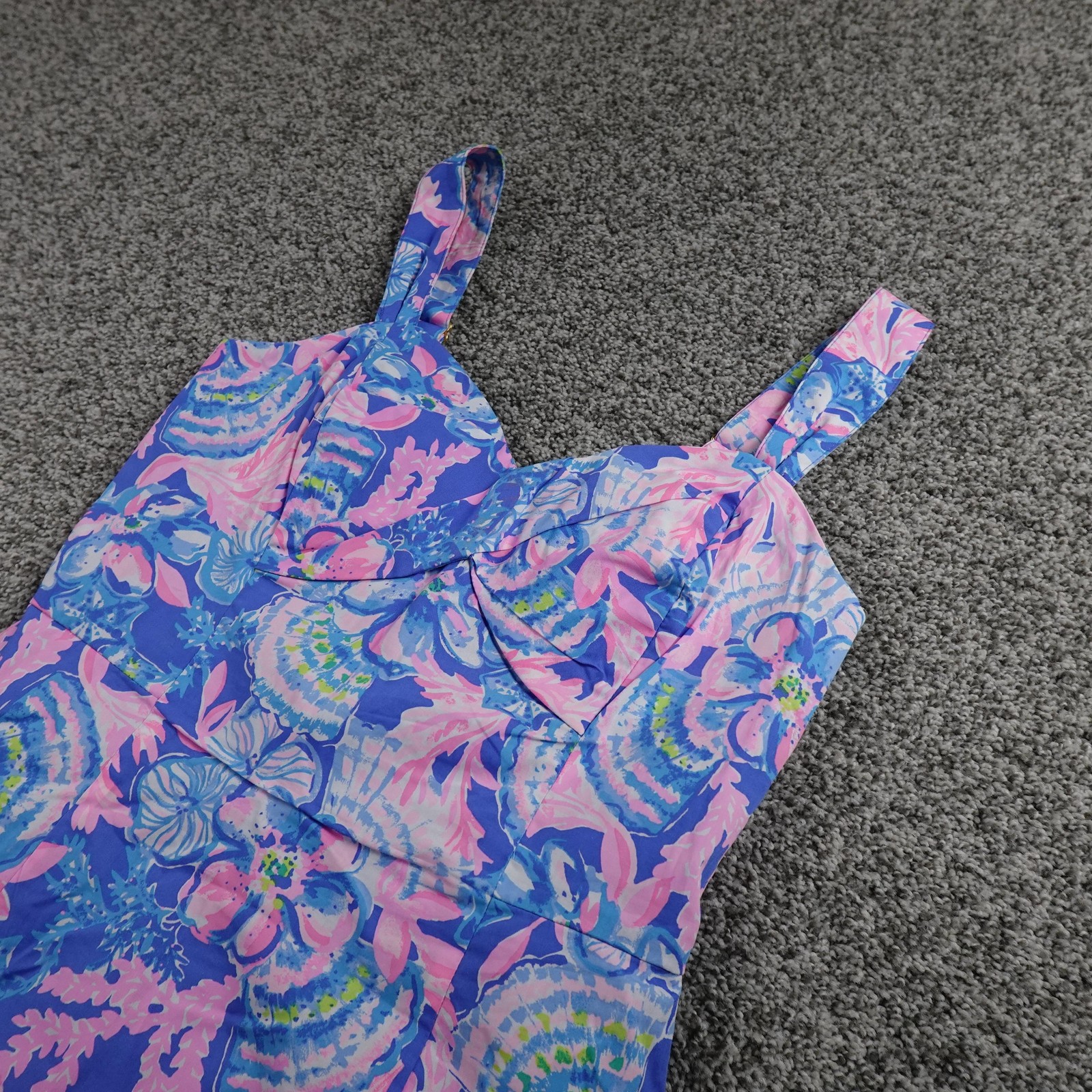 Lilly Pulitzer Dress Womens 2 Blue Pink Floral Ruffle Sundress Summer Romper