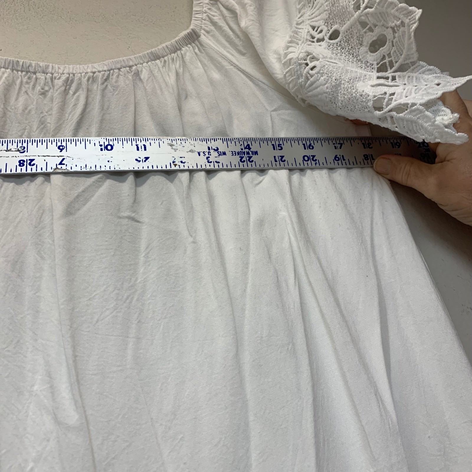 Iris Mini Dress Women XL White Excellent Boho Crochet Lace Off Shoulder ID2816