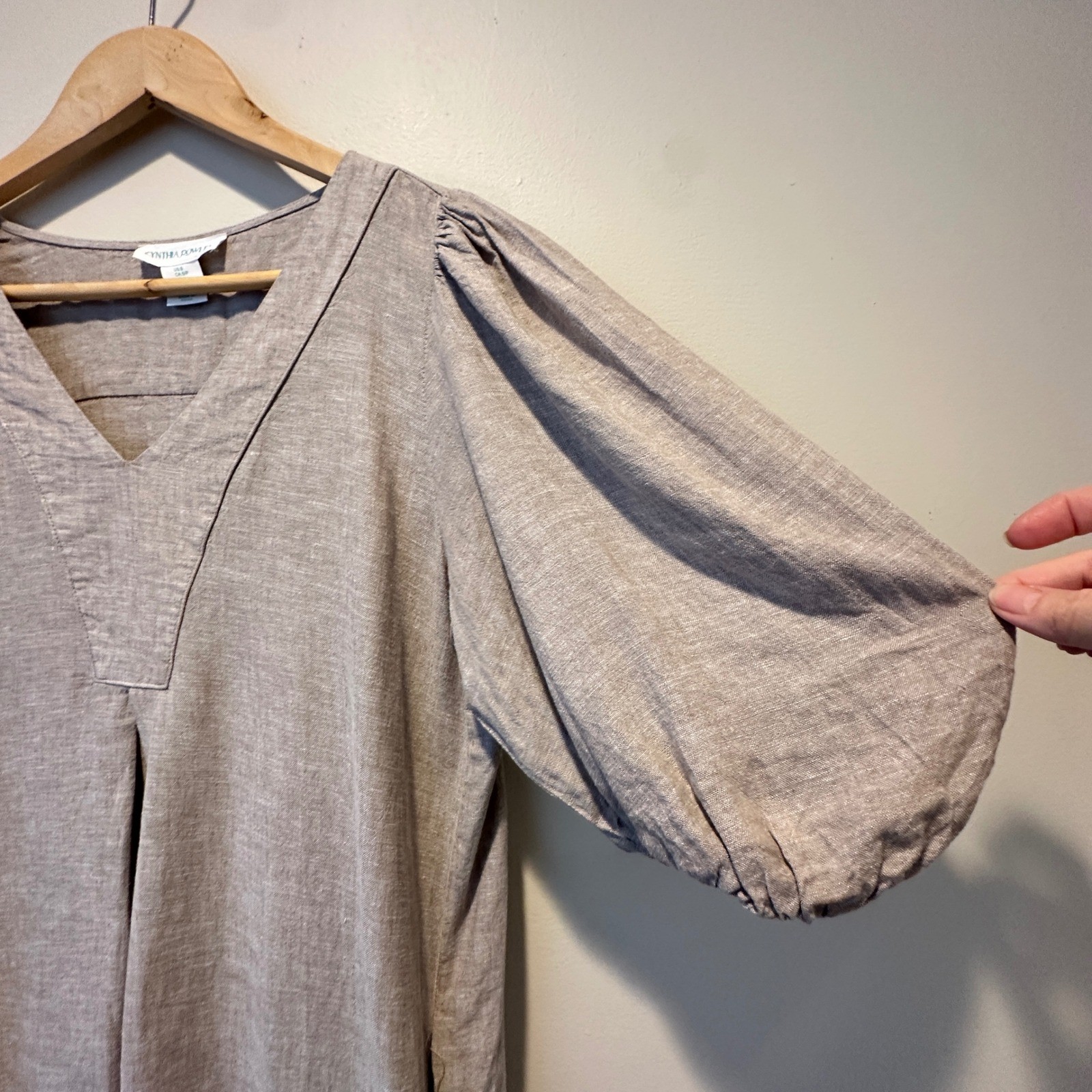 Cynthia Rowley Linen Blend Puff Sleeve Dress Womens Small Neutral Beach Relaxed