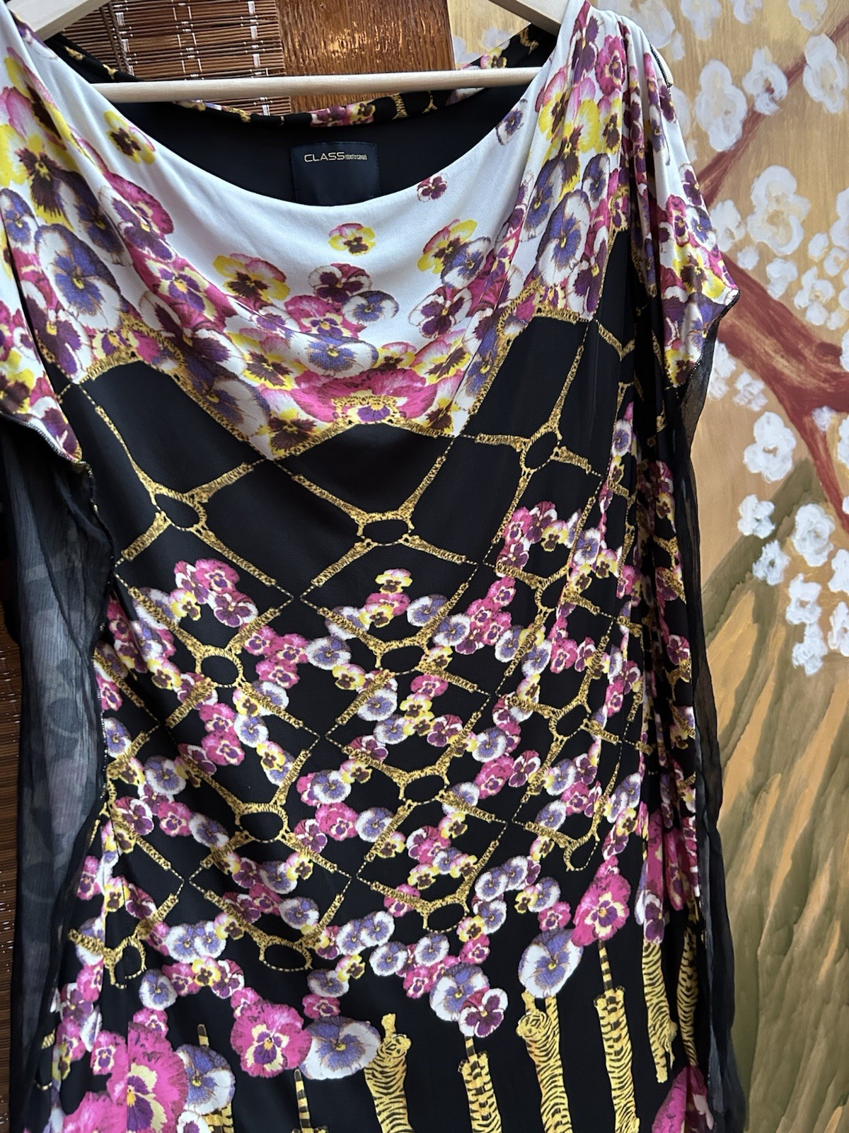 Class Roberto Cavalli Floral Print Draped Tunic Dress 100% Viscose IT46 US12