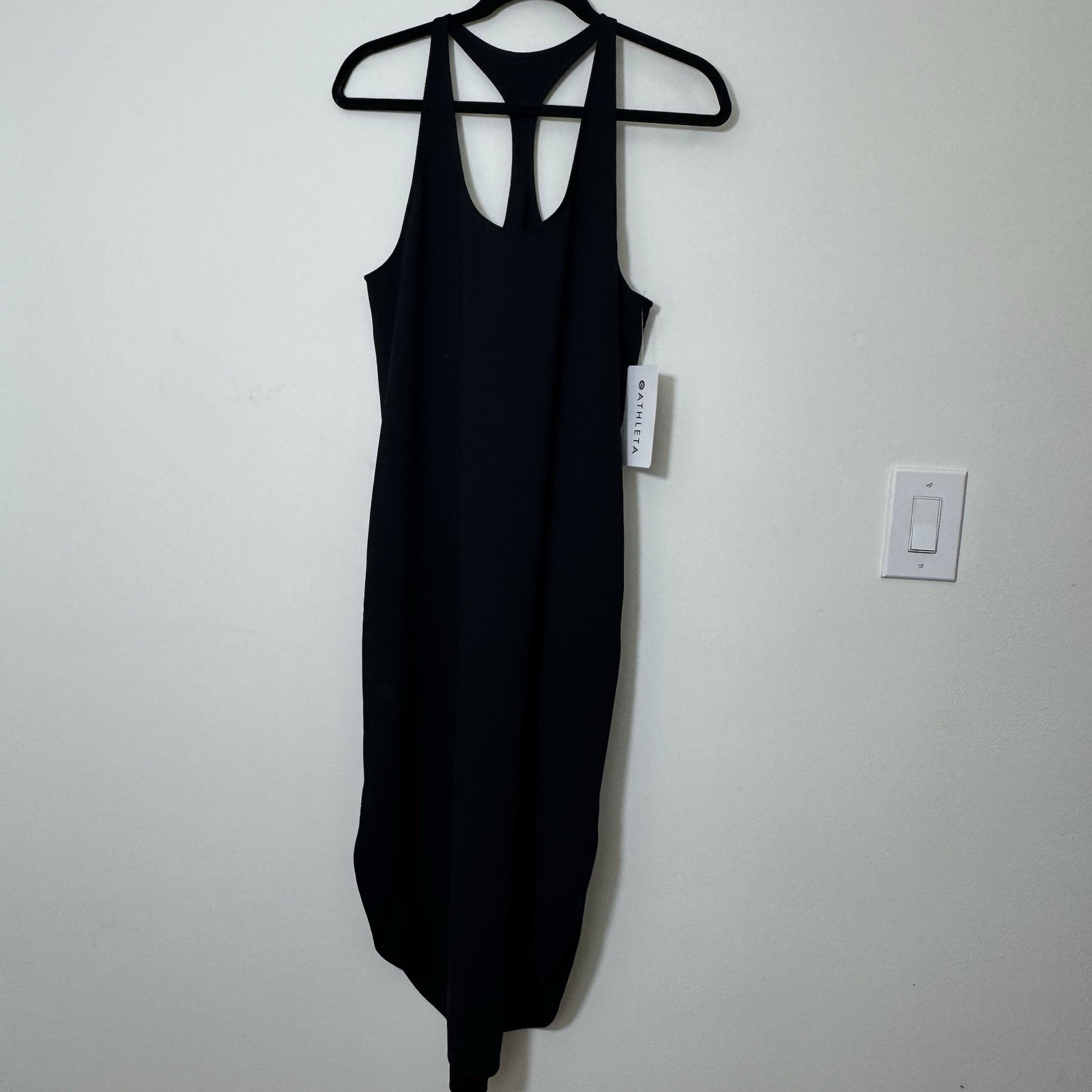 Athleta Illuminate Racerback Midi Dress Size M Black Work Travel Lifestyle New