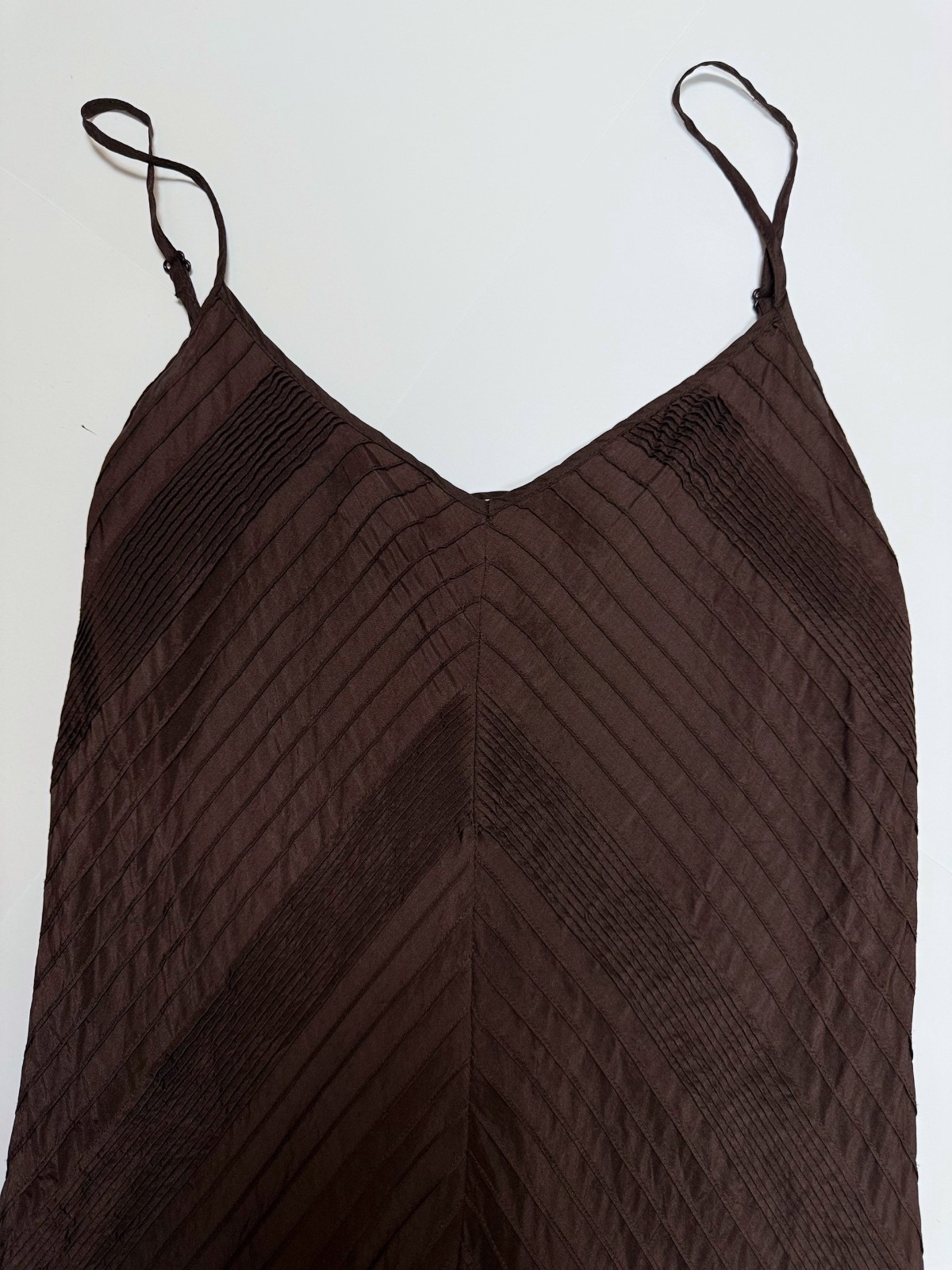 EAST Women Brown 100% Silk Spaghetti Strap Maxi Slip Dress Y2K Size UK 10 /US 6