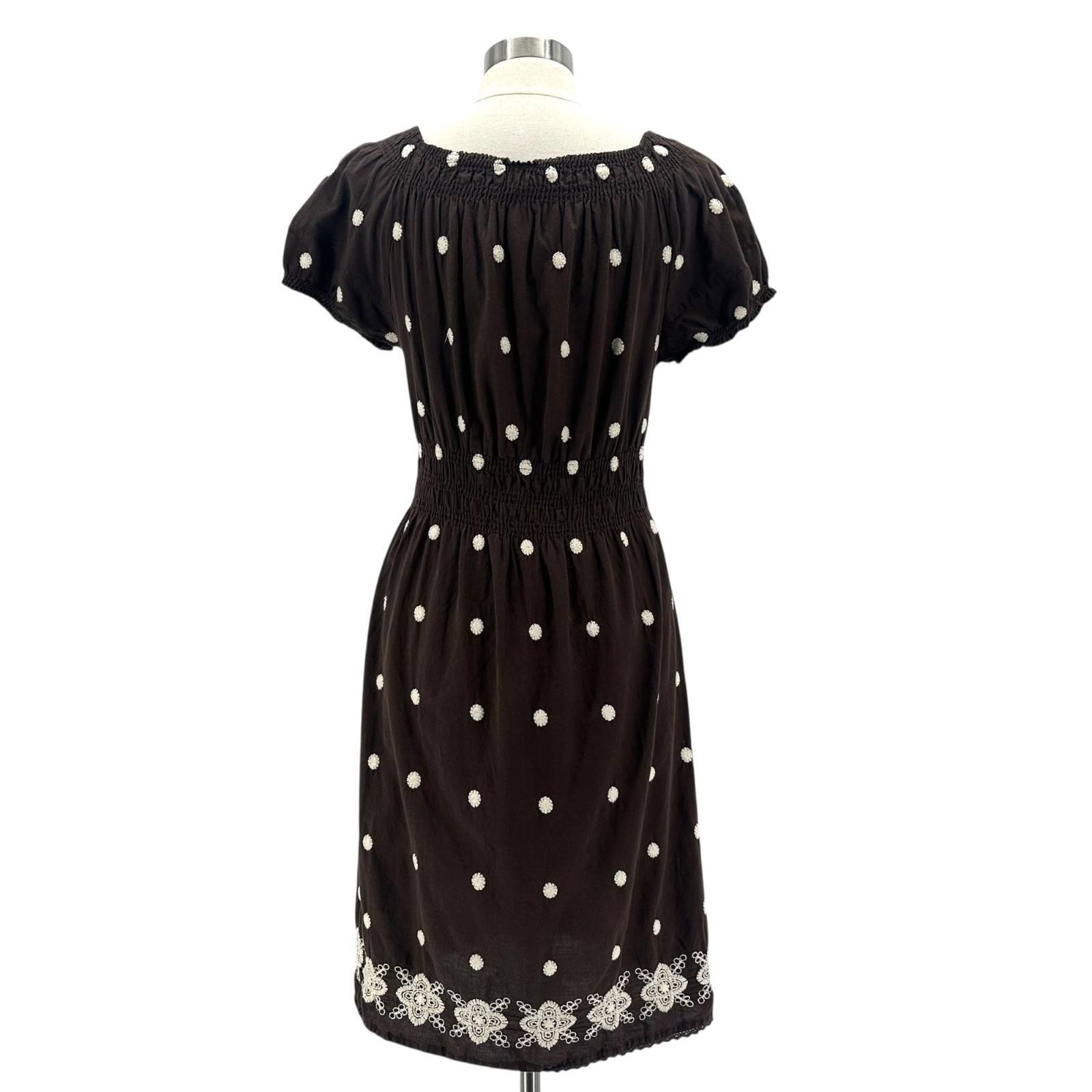 Cute Options Womens Large Dress Embroidered Polka Dot Brown Babydoll