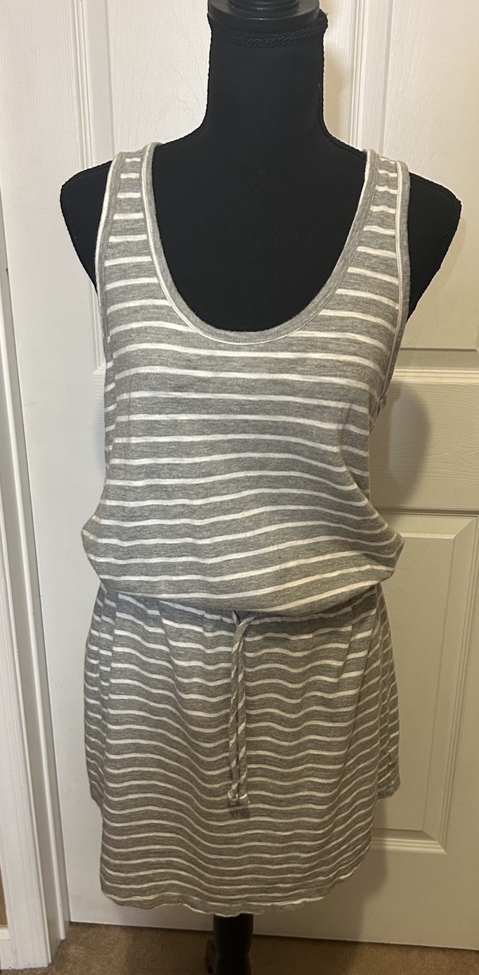 GAP Grey White Stripe Sleeveless Cotton Summer Sun Dress S “Easy Confort” Line