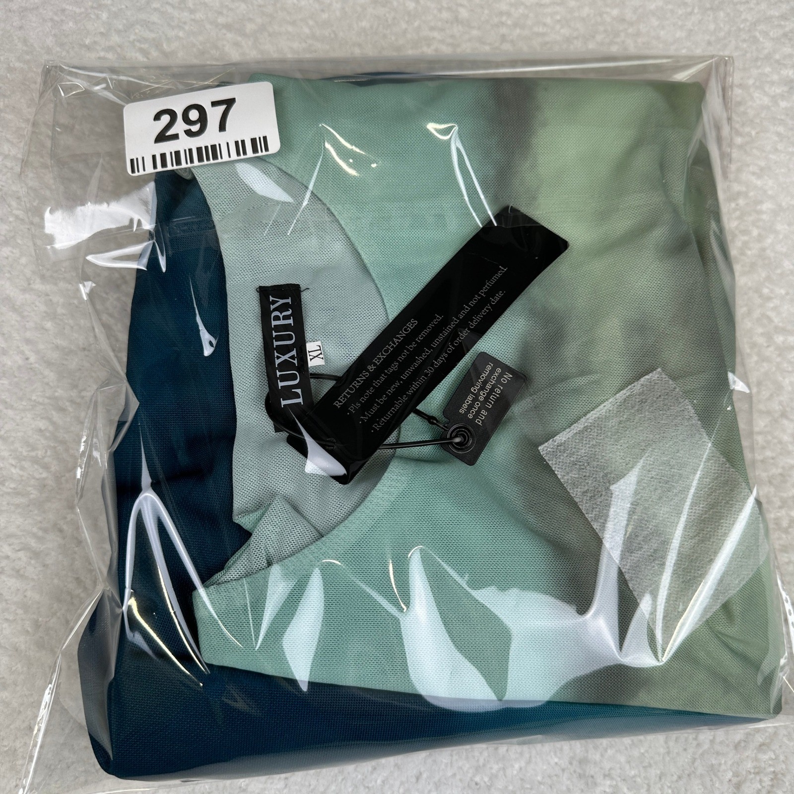 Luxury Tie Dye Maxi Dress Blue Green Ruched Long Sleeve Women’s size XL