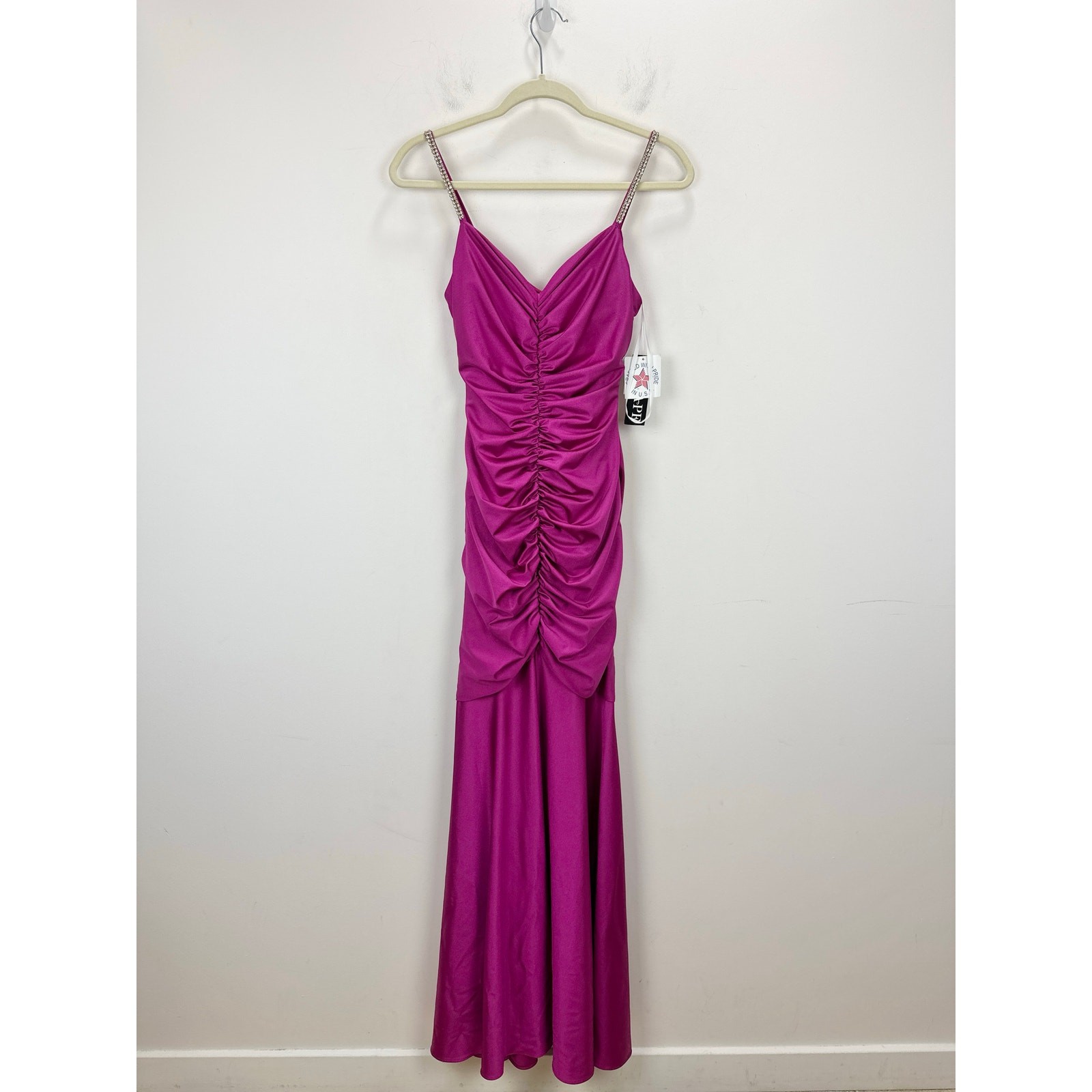 XSCAPE Rhinestone Strap Ruched Seam Sleeveless Gown Pink Formal Stretch US 2 NWT