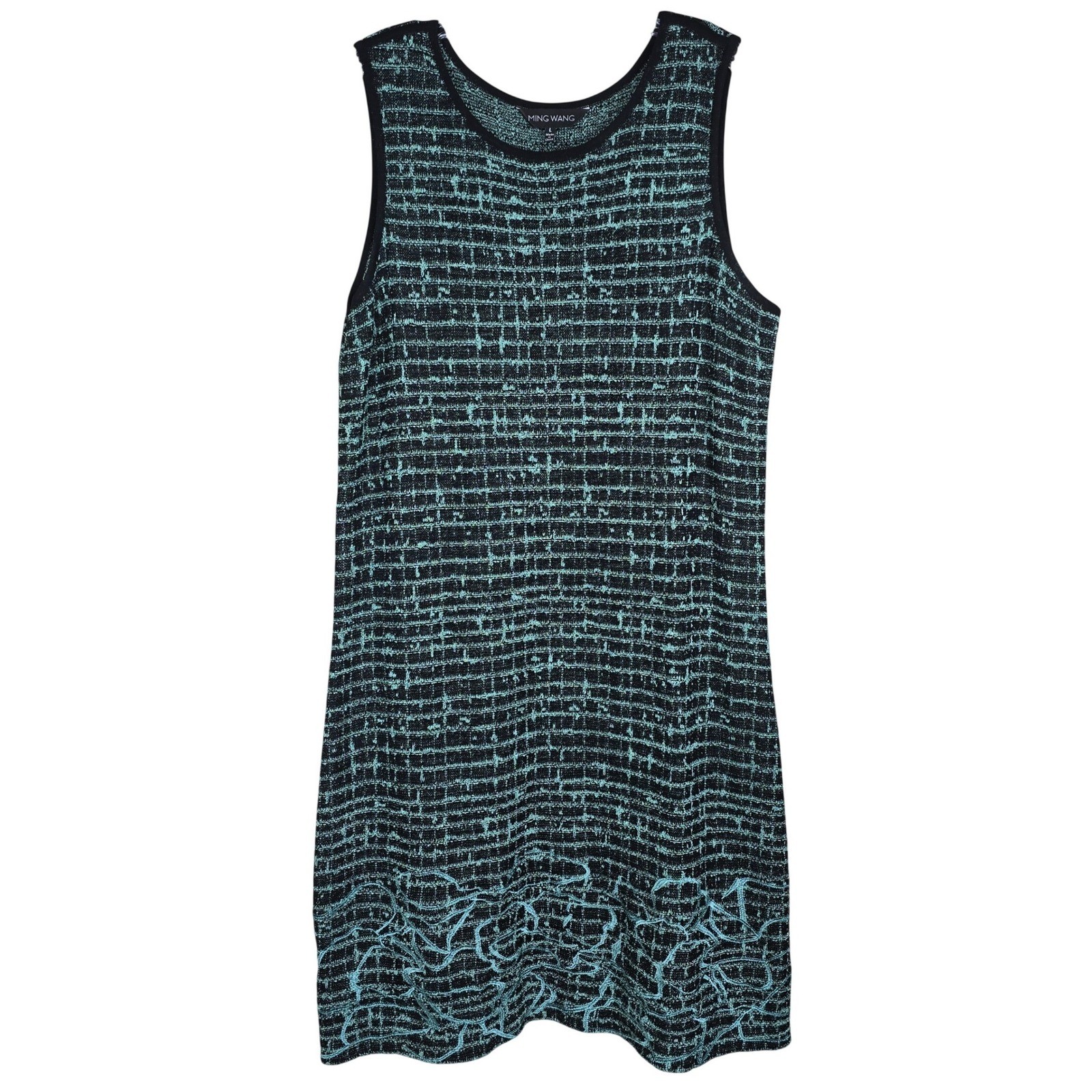 Ming Wang Women’s Large Dress Teal Black Metallic Knit Boucle Patterned