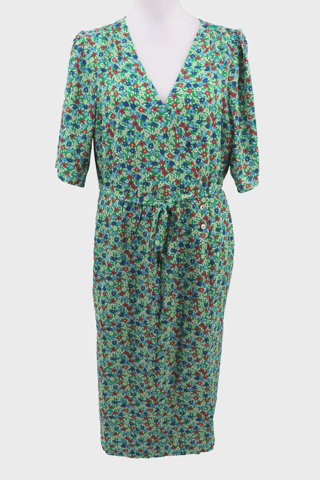 ModCloth Midi Dress Womens Size XL Green Floral Belted Fit Flare Pockets New