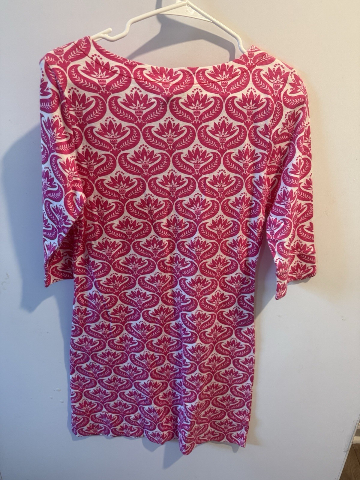 Hatley Floral Shift Dress XS Pink/White Cotton Knit Scoop Neck 3/4 Sleeve