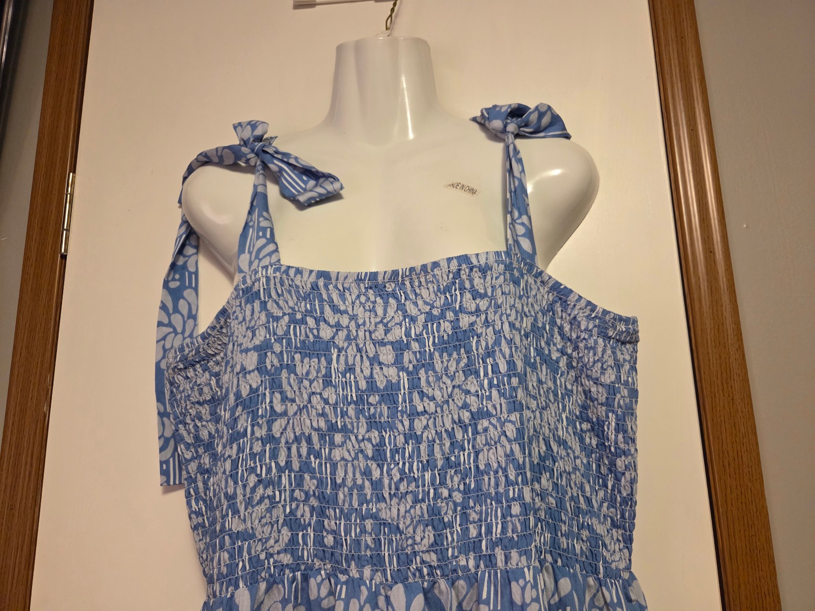 Michelle McDowell Dress Womens Blue Floral A Line Tiered Maxi Sundress Large