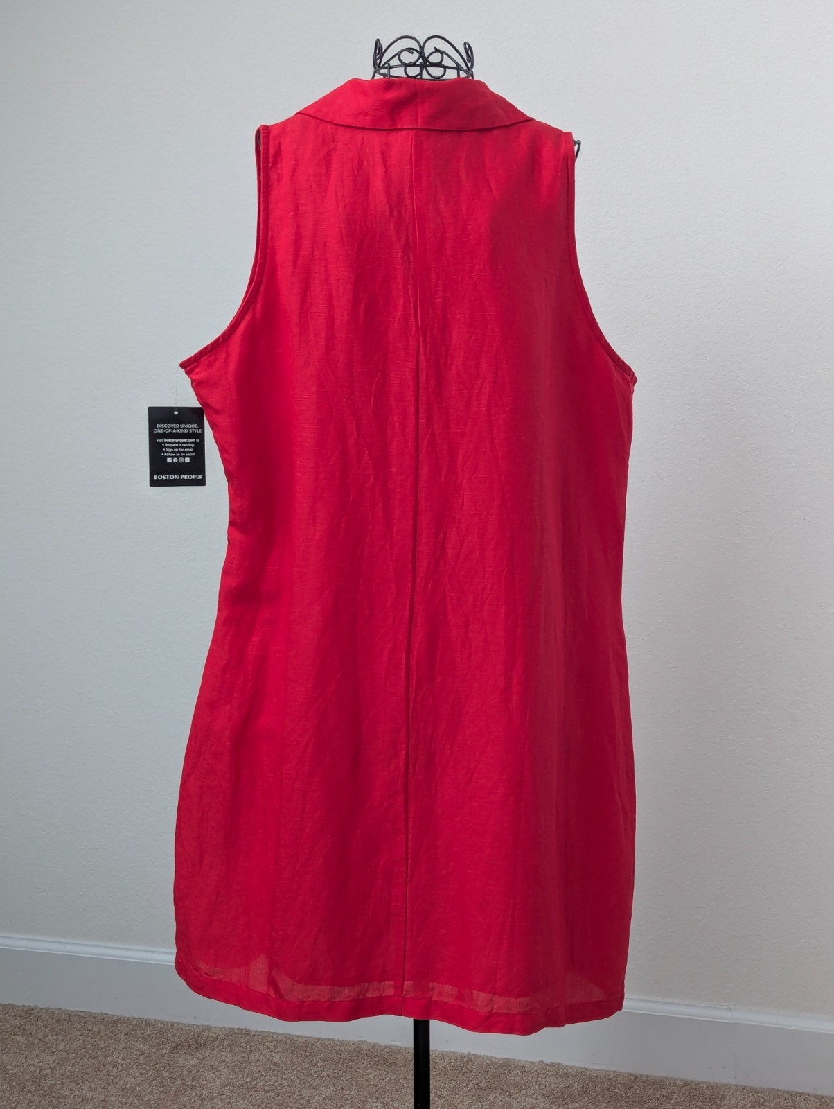 Boston Proper Red Linen Blend Shift Dress XL Sleeveless Zip Front Cotton Lined
