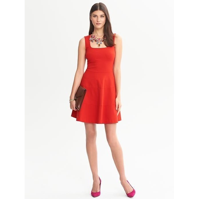 Banana Republic Red Fit and Flare Tiered Ponte Dress Sleeveless Size 6