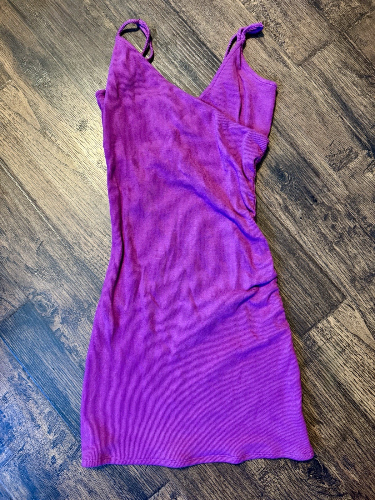 Garage Purple Ribbed V-Neck Spaghetti Strap Stretch Mini Dress Size S