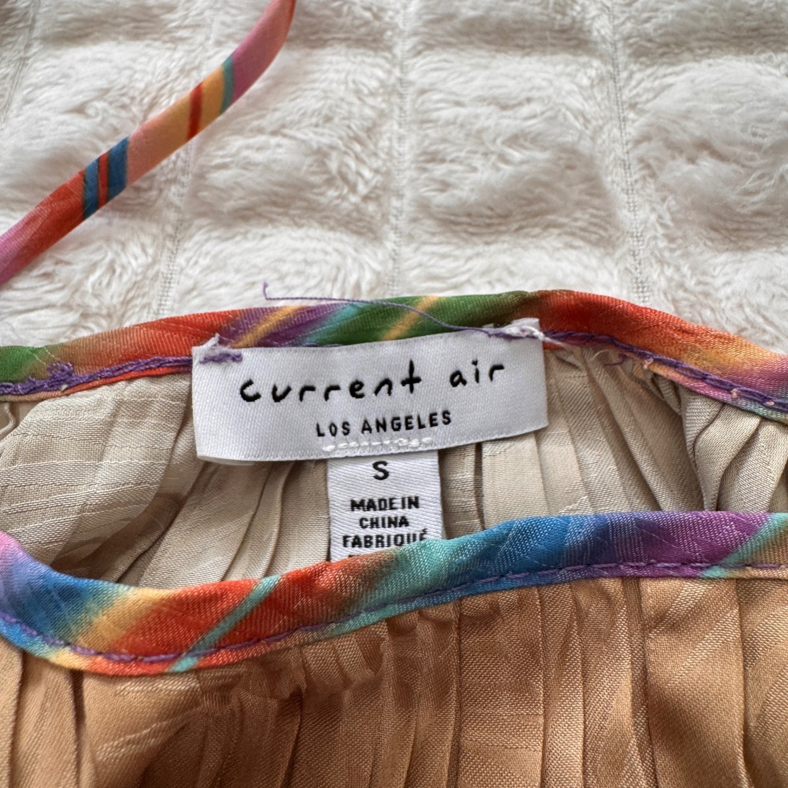 Current Air Small Rainbow Stripe Pleated Maxi Dress ~ Boho Flowy Beach