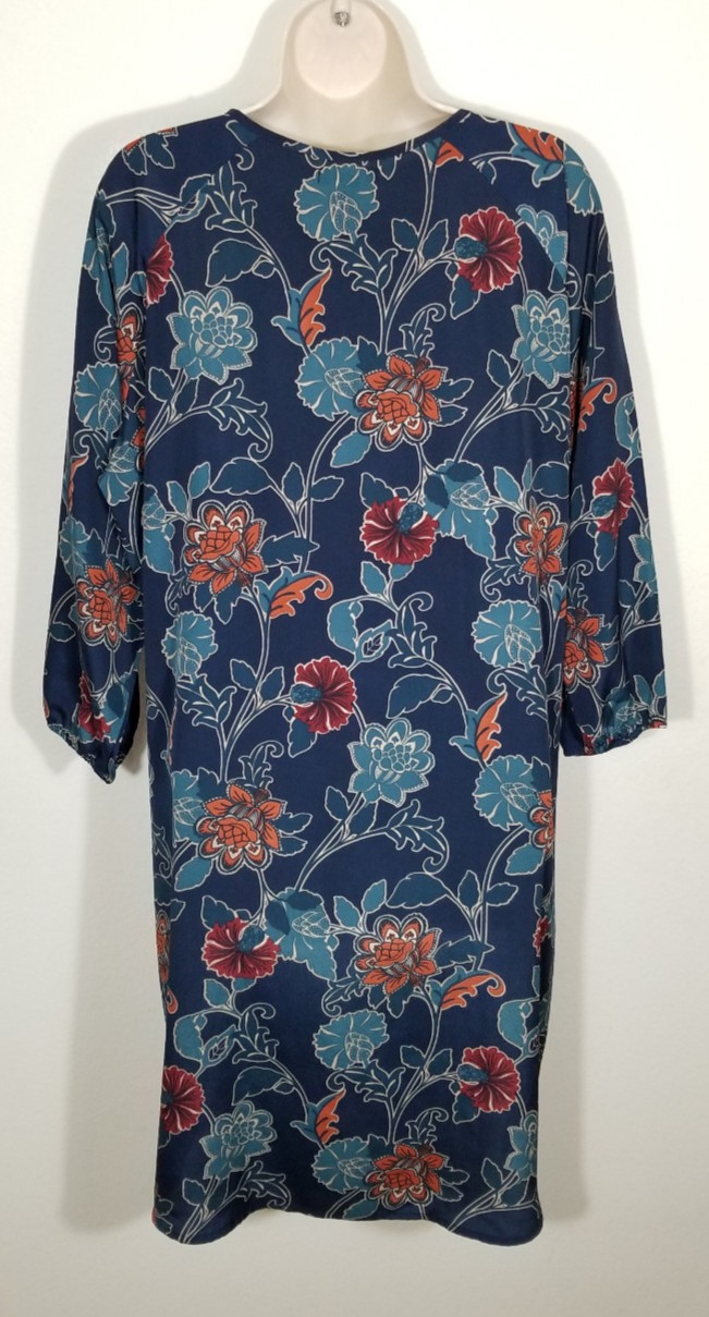 Gap Women XXL Multicolor Shift Dress Floral 3/4 Raglan Sleeve Drop Waist Keyhole