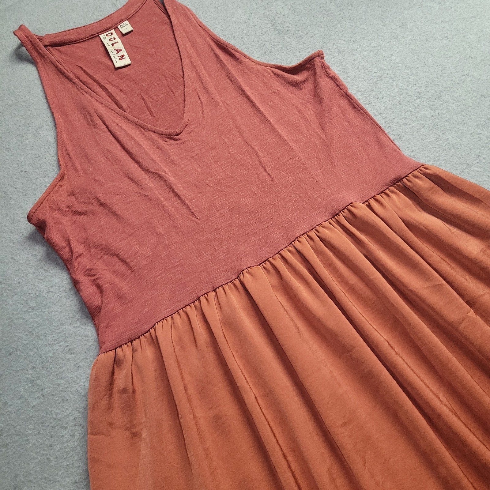 Dolan Left Coast Collection Mixed Media Tank Dress Rose Terracotta V-Neck Small