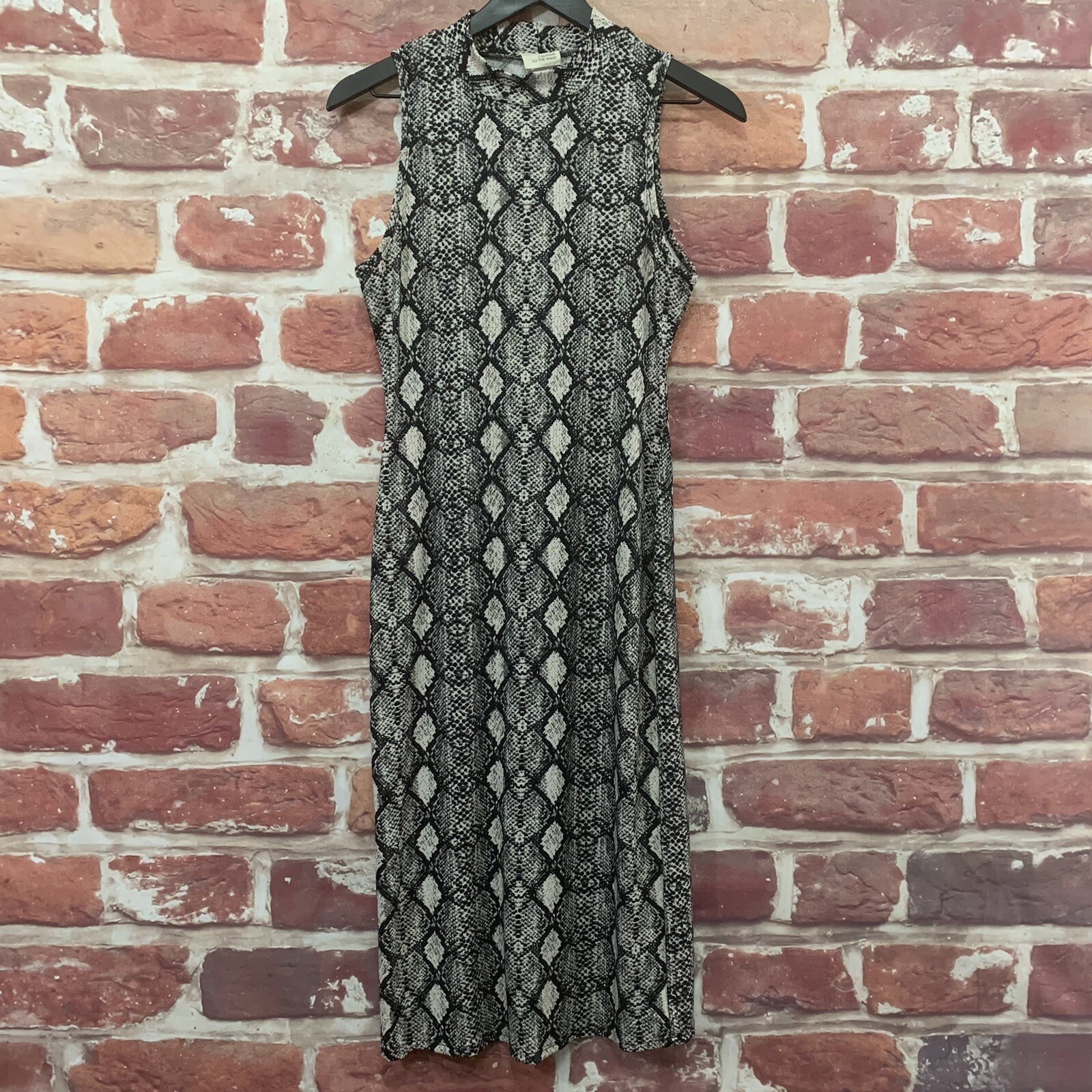 Caution To The Wind Dress Womens Medium Black Cream Snakeskin Casual Mock Neck